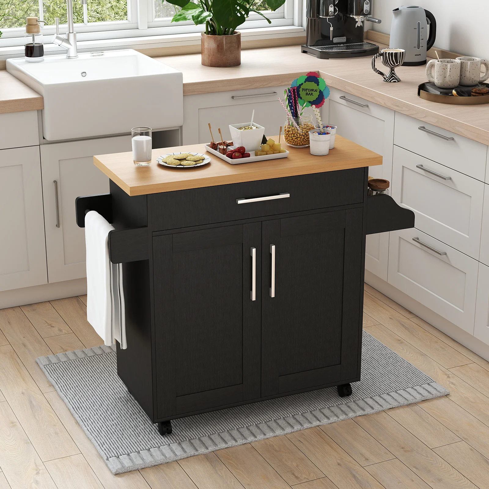 Rolling Kitchen Island Cart, Black - Image 2