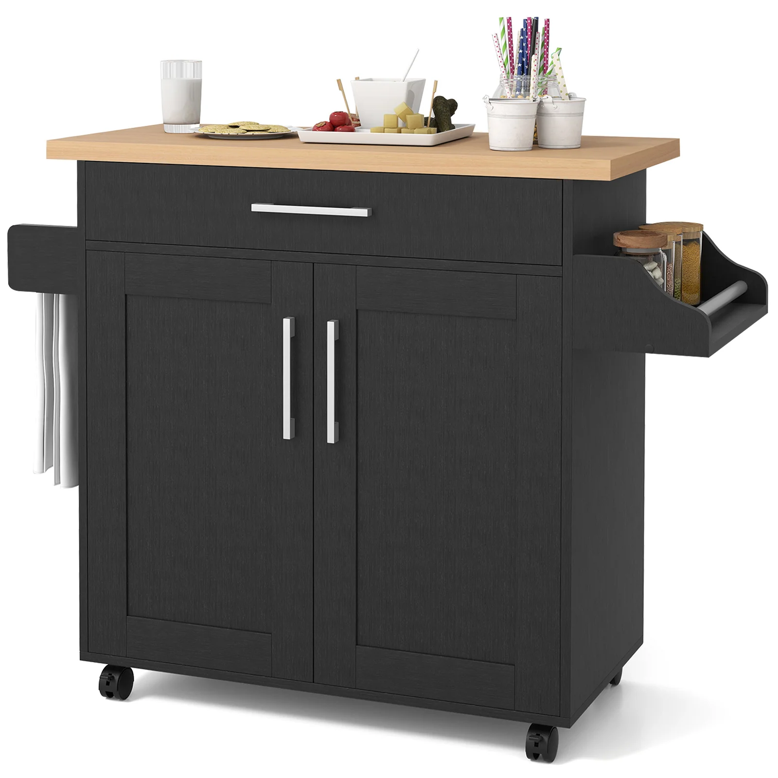 Rolling Kitchen Island Cart, Black - Image 5