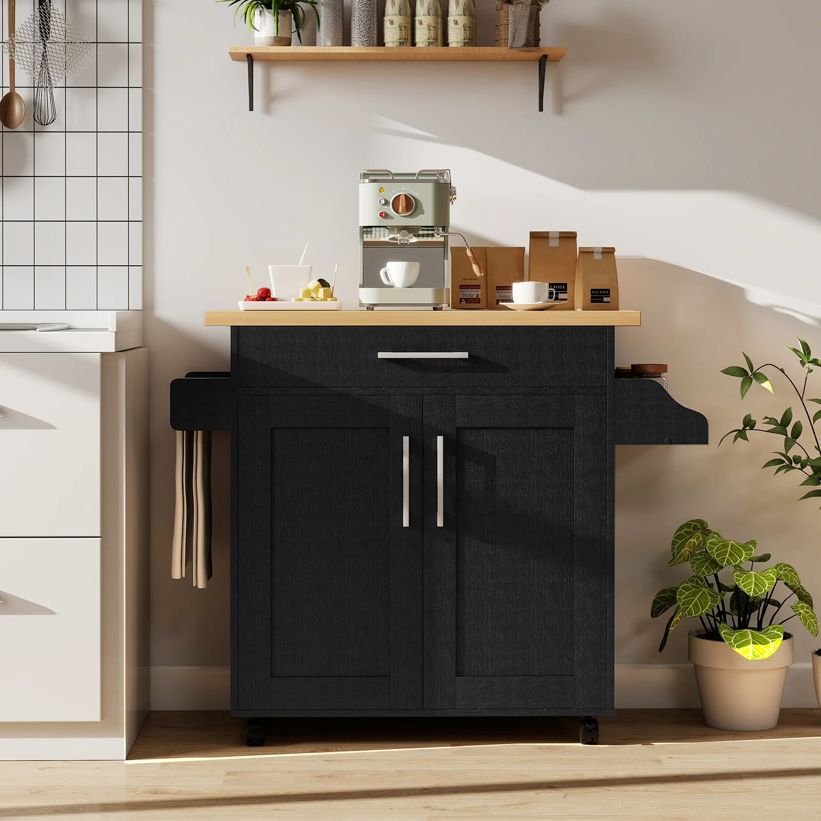 Rolling Kitchen Island Cart, Black - Image 7