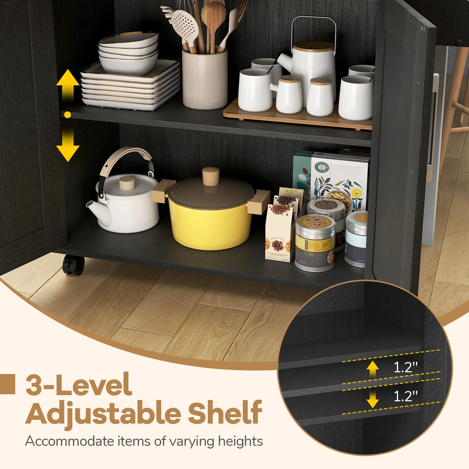 Rolling Kitchen Island Cart, Black - Image 9