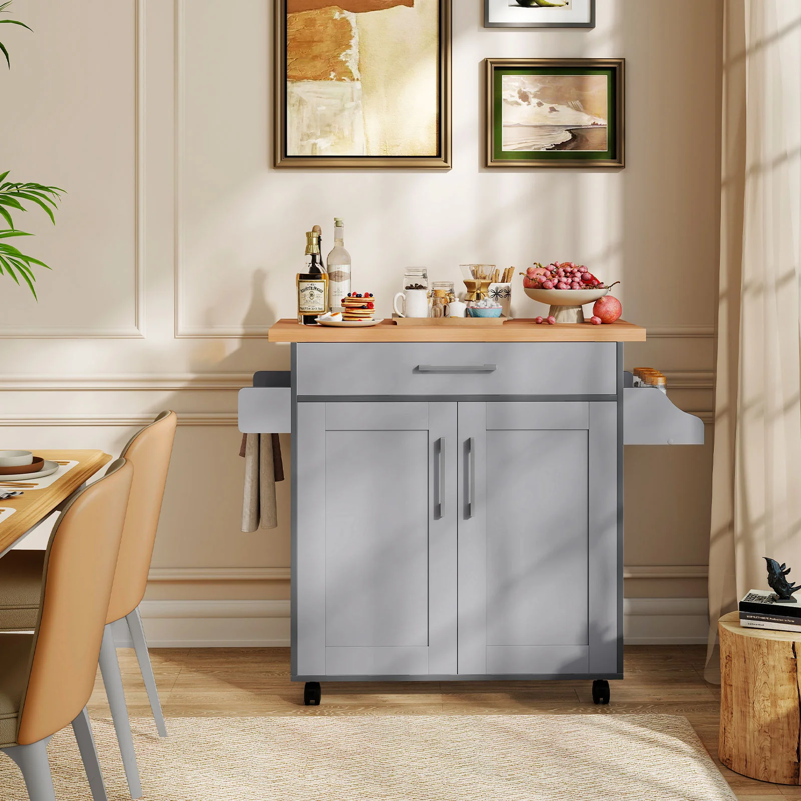 Rolling Kitchen Island Cart, Gray - Image 7