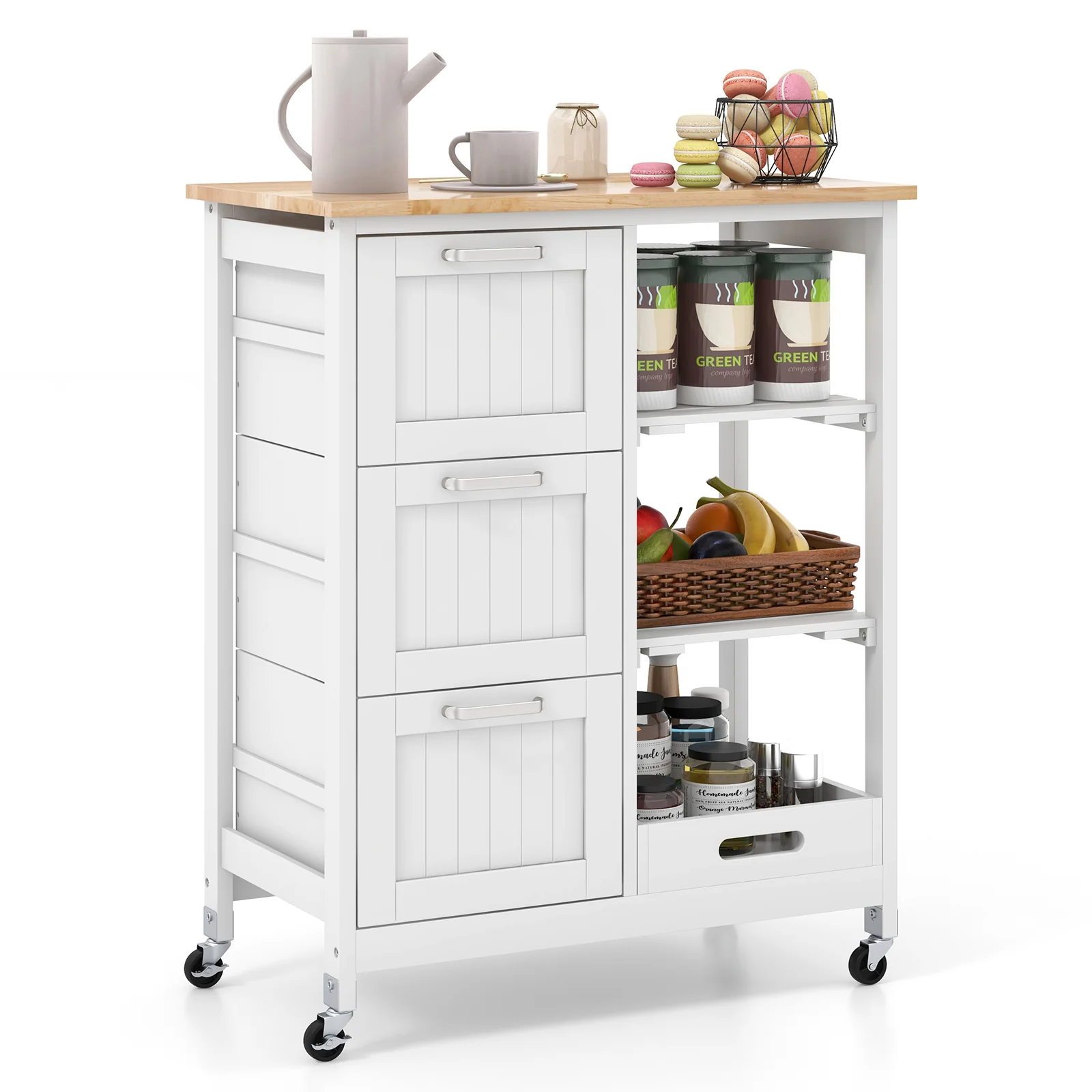 Rolling Kitchen Island Cart, Storage Utility, White - Image 4