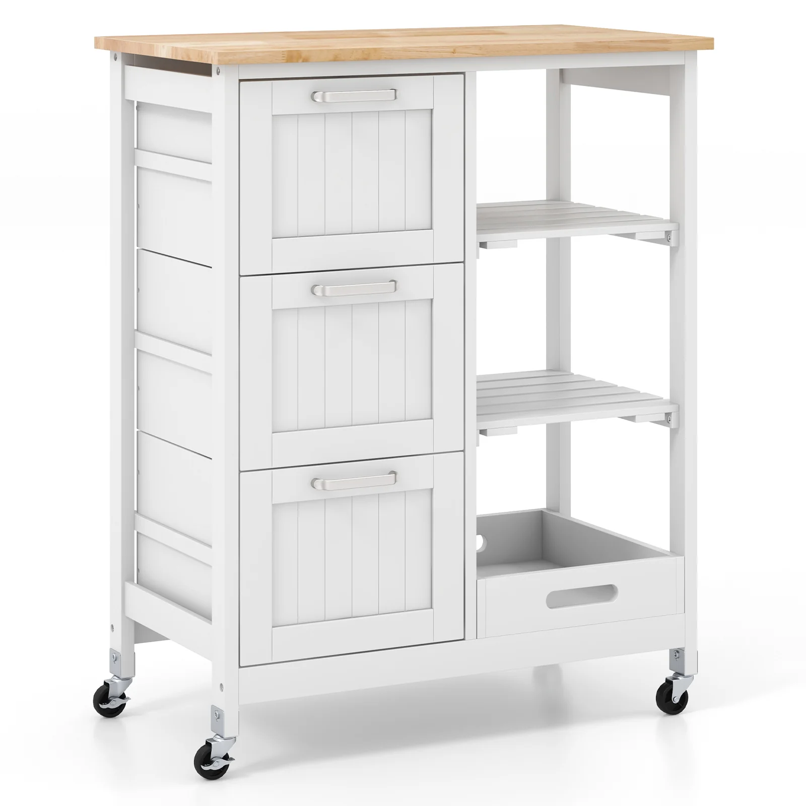 Rolling Kitchen Island Cart, Storage Utility, White - Image 5
