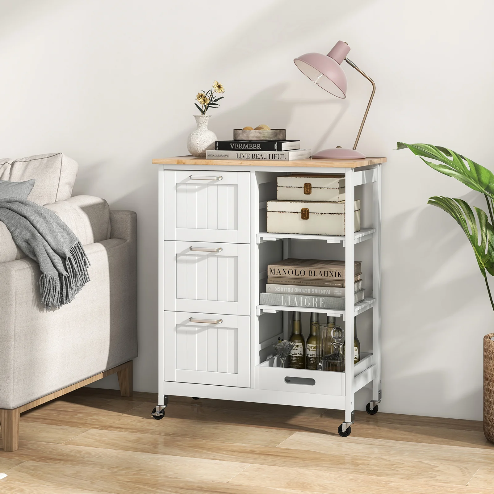 Rolling Kitchen Island Cart, Storage Utility, White - Image 7