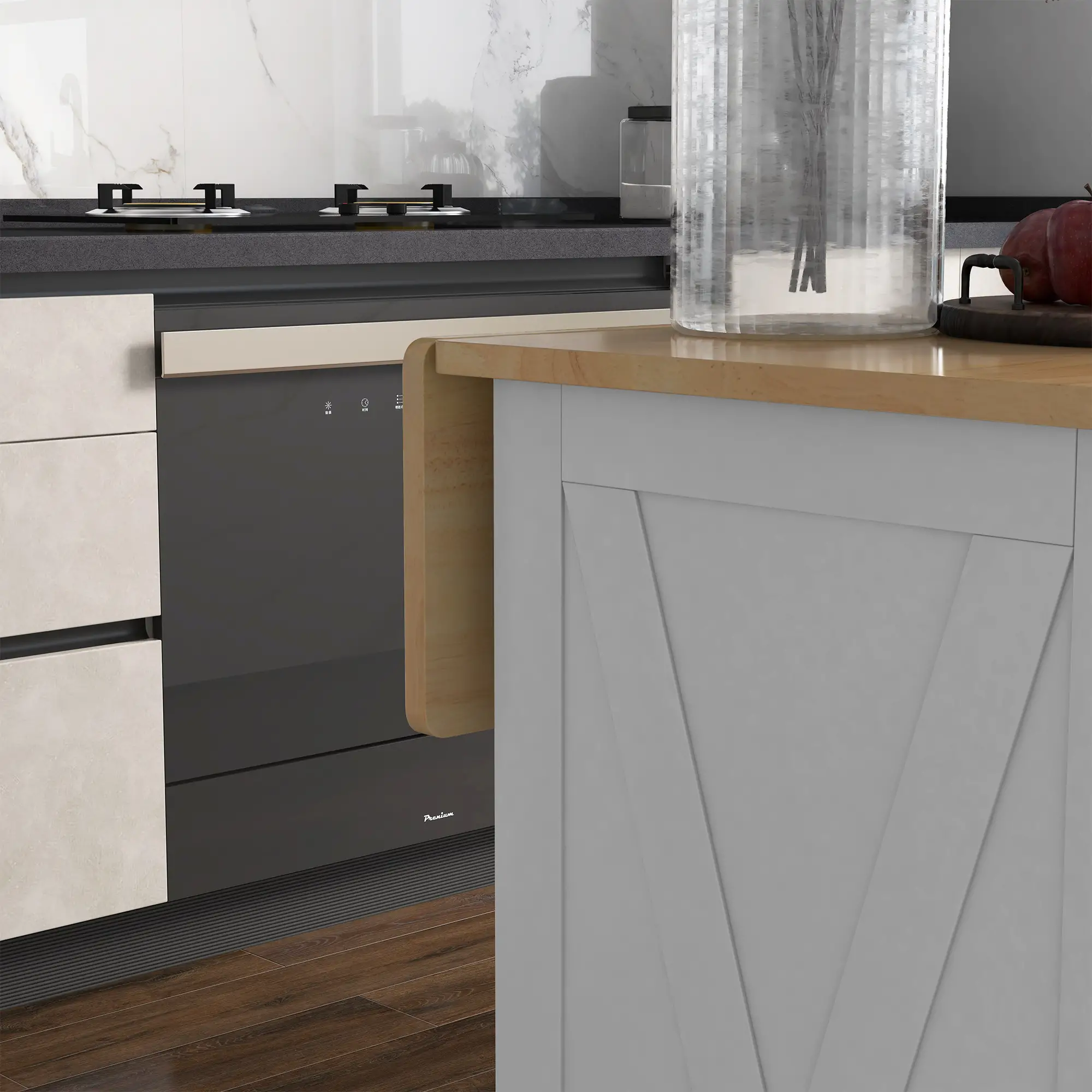 Rolling Kitchen Island, Drop Leaf, 2 Drawers, Adjustable Shelves, White - Image 9