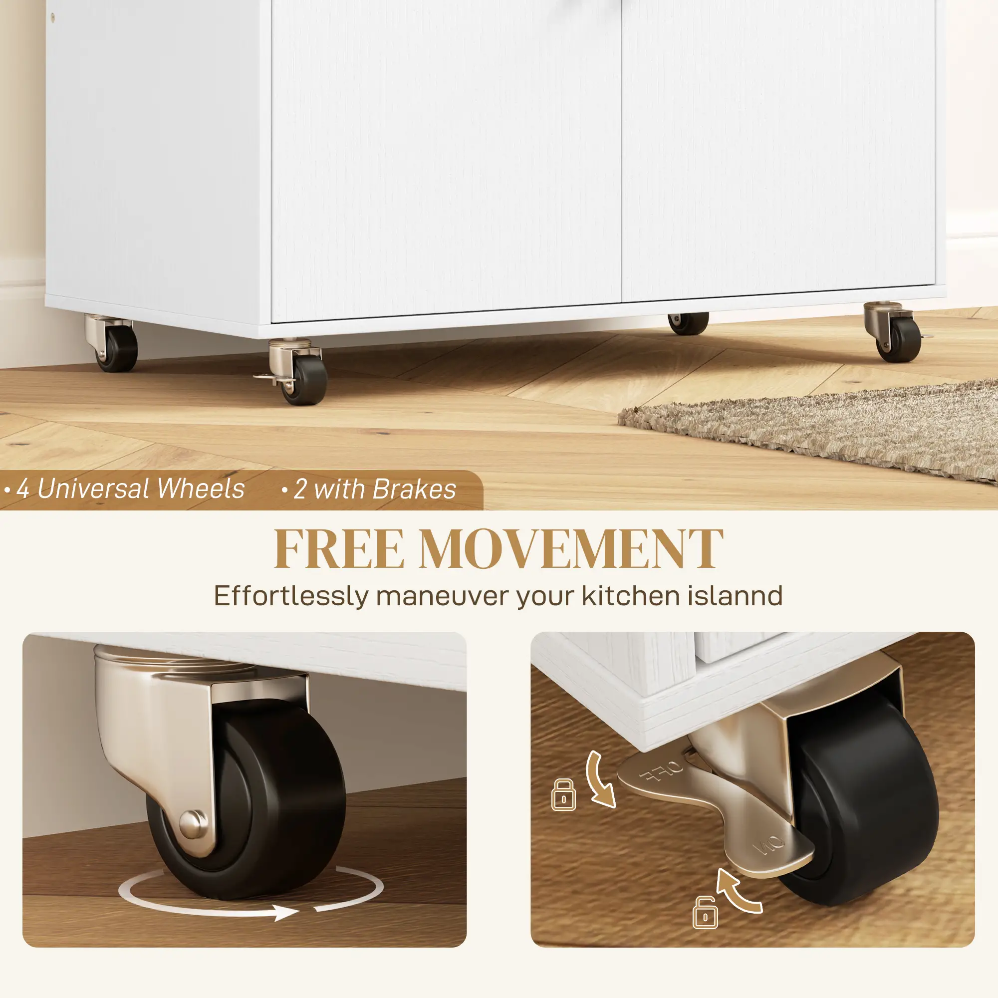 Rolling Kitchen Island With Drop Leaf, Storage Cart With Drawer, White - Image 7