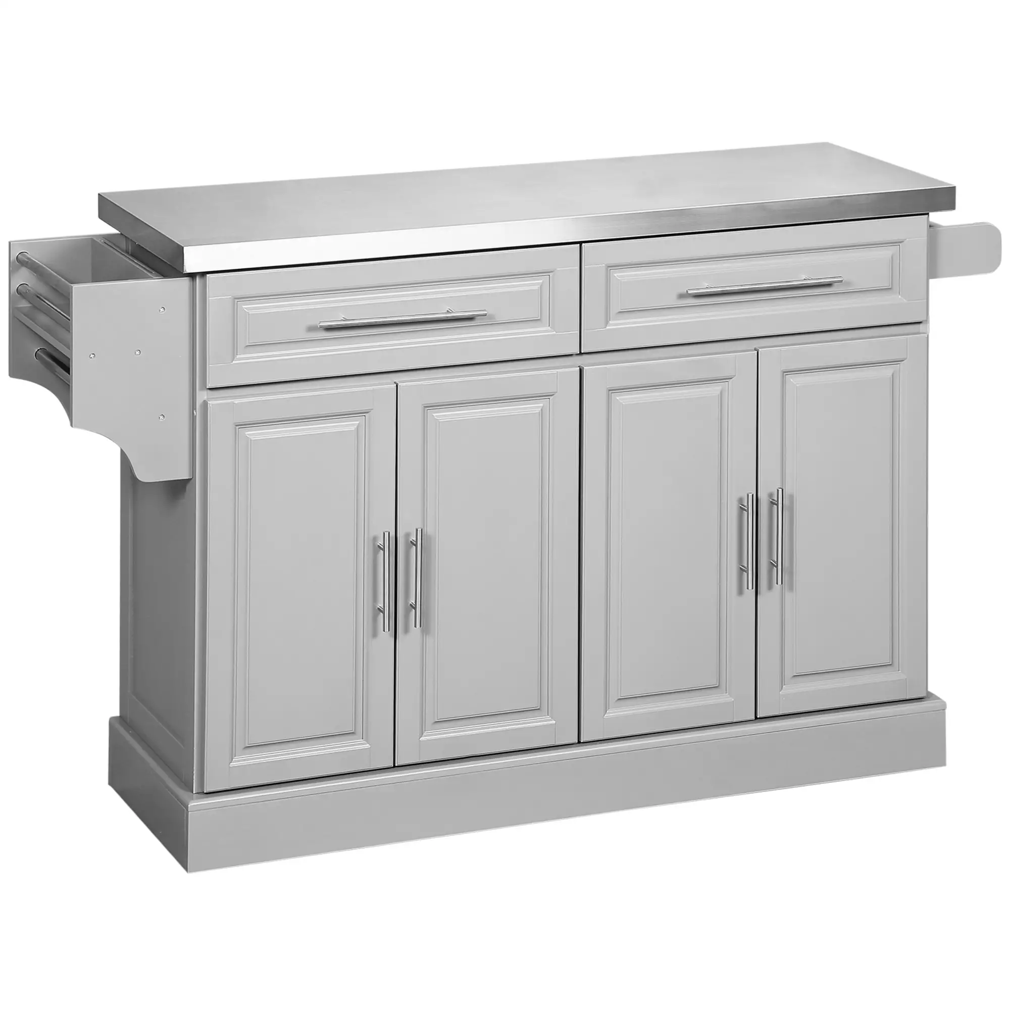 Rolling Kitchen Island with Storage and Stainless Steel Top, Kitchen Trolley with Drawers, Cabinets, Towel Rack