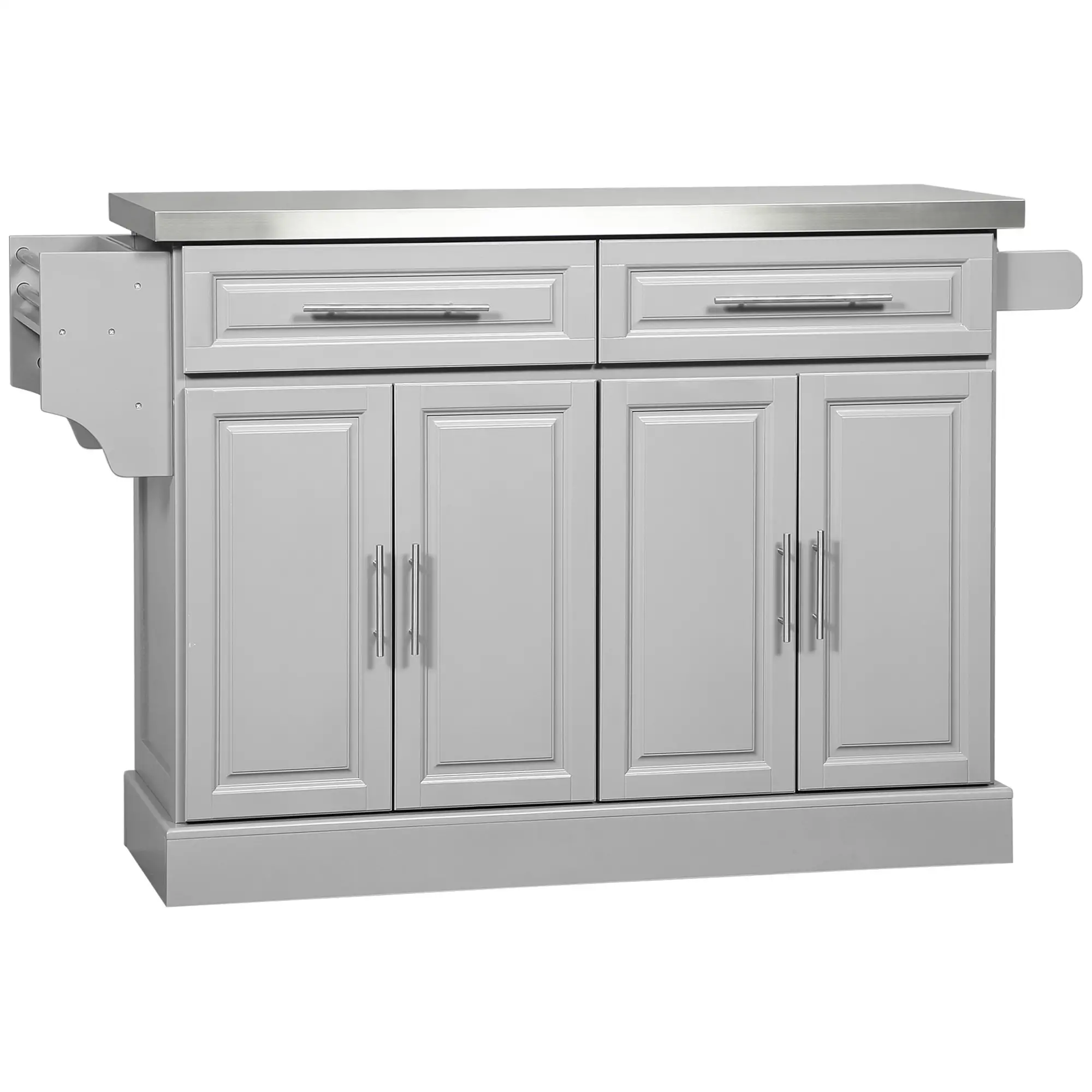Rolling Kitchen Island with Storage and Stainless Steel Top, Kitchen Trolley with Drawers, Cabinets, Towel Rack - Image 11