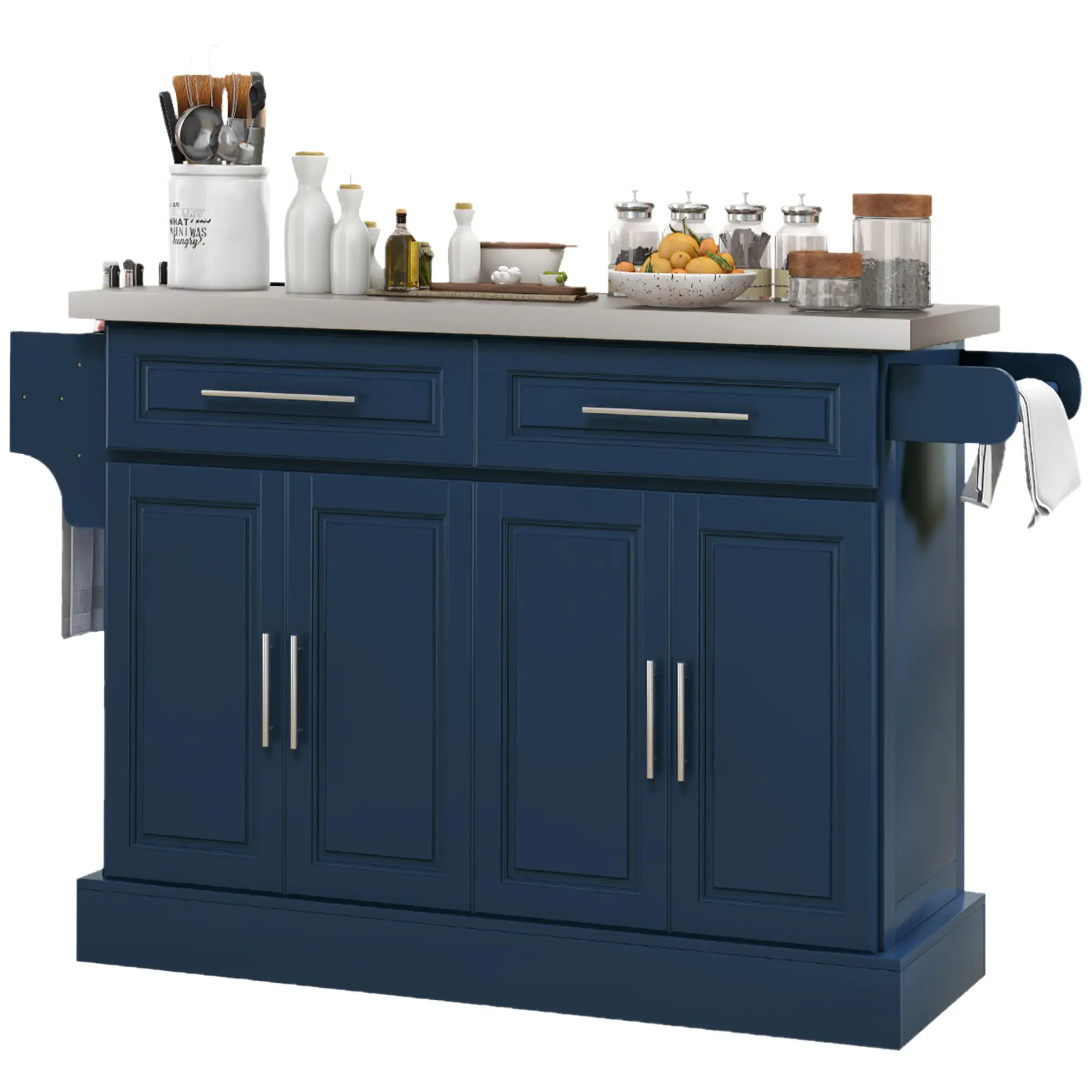 Rolling Kitchen Island with Storage, Stainless Steel Top, Blue - Image 11