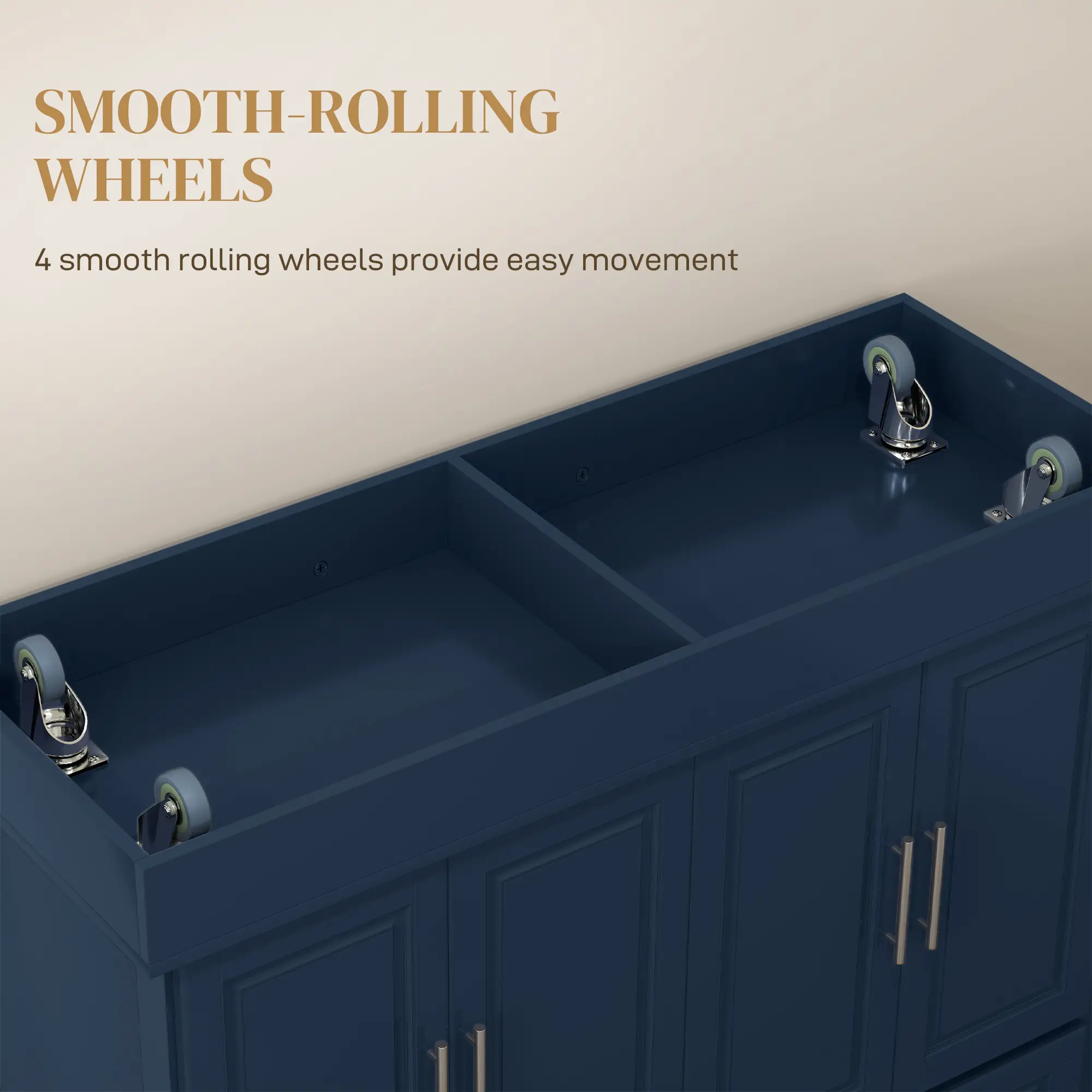 Rolling Kitchen Island with Storage, Stainless Steel Top, Blue - Image 6