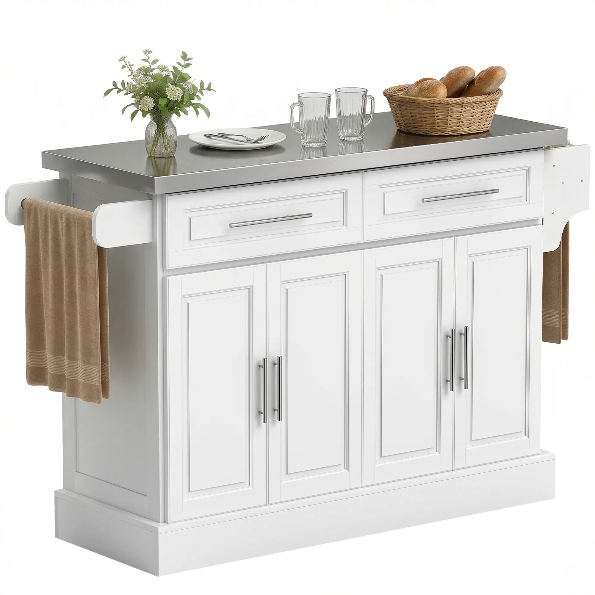 Rolling Kitchen Island with Storage, Stainless Steel Top, Drawers, Cabinets - Image 11