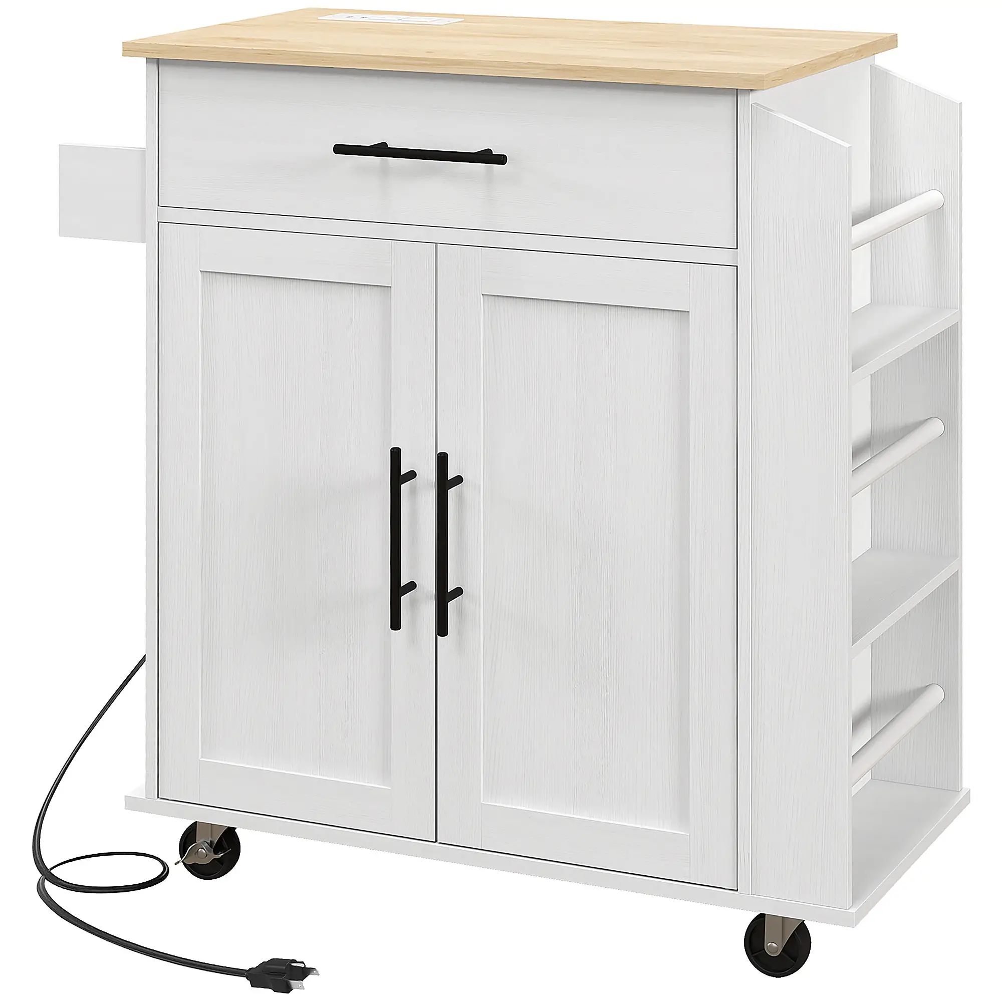 Rolling Kitchen Island with Wheels, Power Outlets, Drawer, Doors - Image 11