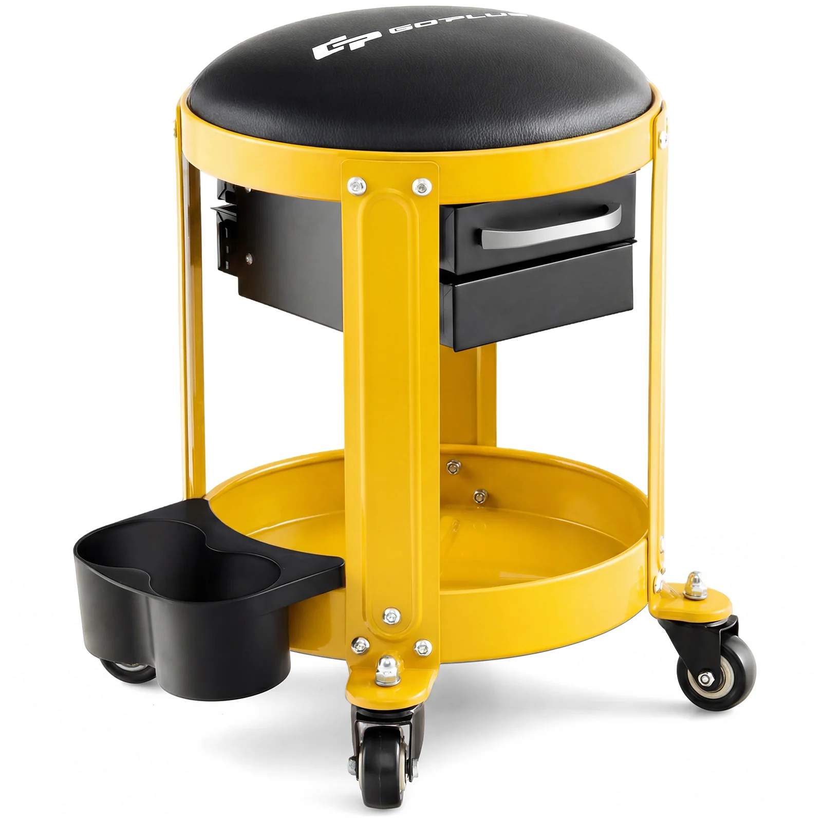 Rolling Mechanic Stool, Removable Padded Seat, Drawers, Yellow