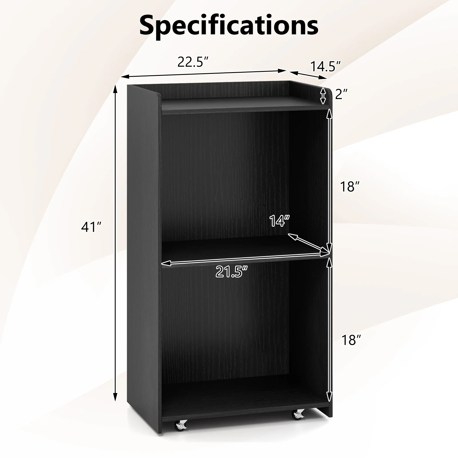 Rolling Podium Stand, 2 Shelves, Lockable Wheels, Black - Image 6