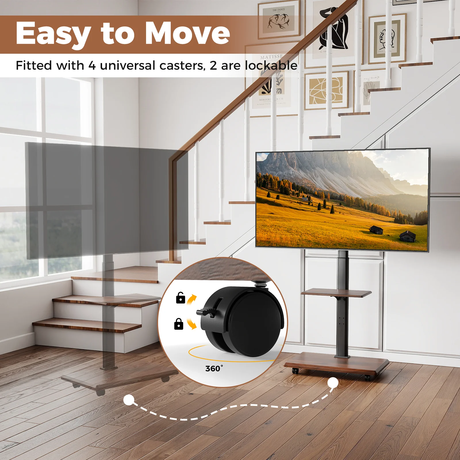 Rolling TV Stand on Wheels Mobile TV Cart for 32-75 Inch TVs Portable AV Cart, Black - Image 10