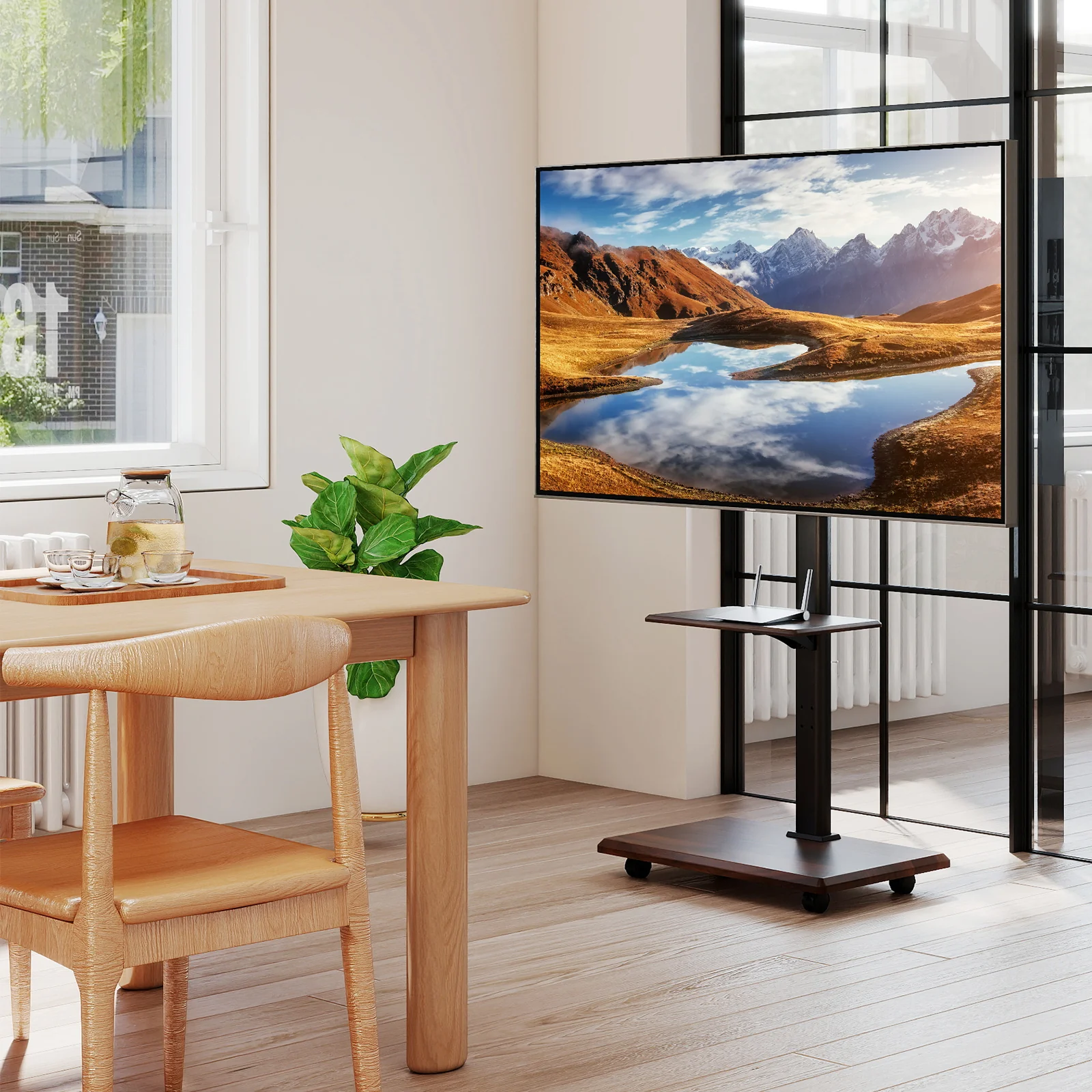 Rolling TV Stand on Wheels Mobile TV Cart for 32-75 Inch TVs Portable AV Cart, Black - Image 2
