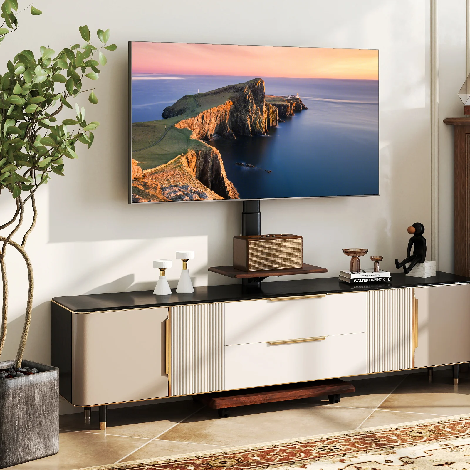 Rolling TV Stand on Wheels Mobile TV Cart for 32-75 Inch TVs Portable AV Cart, Black - Image 3