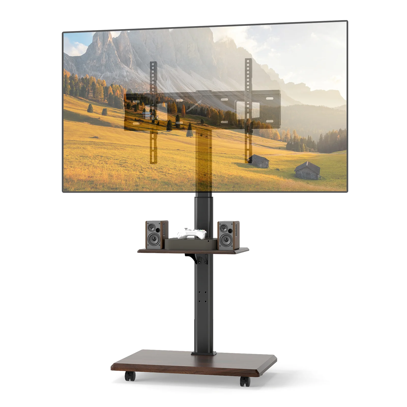 Rolling TV Stand on Wheels Mobile TV Cart for 32-75 Inch TVs Portable AV Cart, Black - Image 4