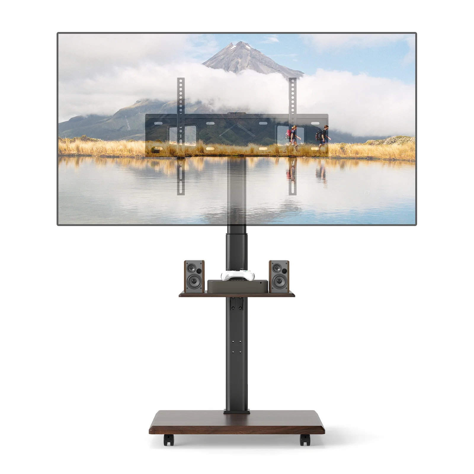 Rolling TV Stand on Wheels Mobile TV Cart for 32-75 Inch TVs Portable AV Cart, Black - Image 5