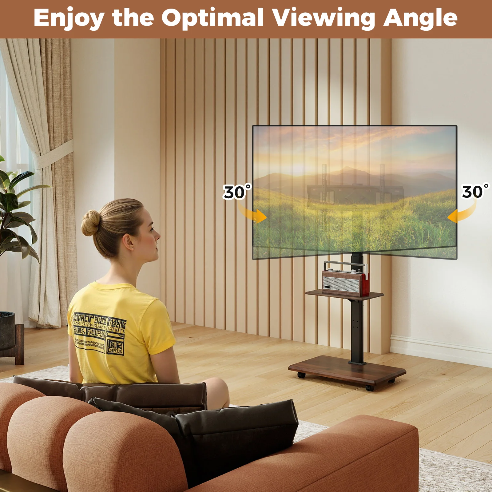 Rolling TV Stand on Wheels Mobile TV Cart for 32-75 Inch TVs Portable AV Cart, Black - Image 8