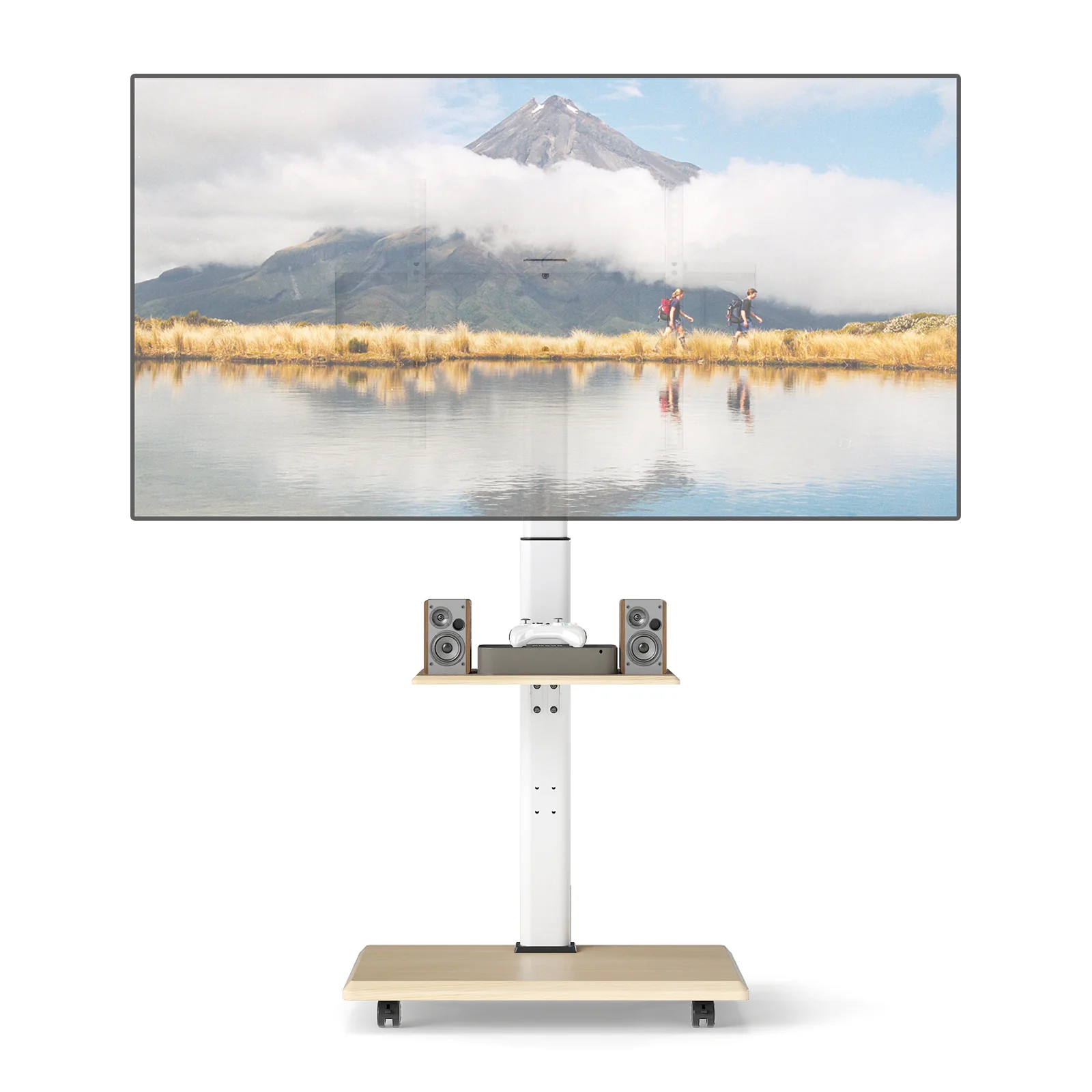 Rolling TV Stand on Wheels Mobile TV Cart for 32-75 Inch TVs Portable AV Cart, Natural - Image 4