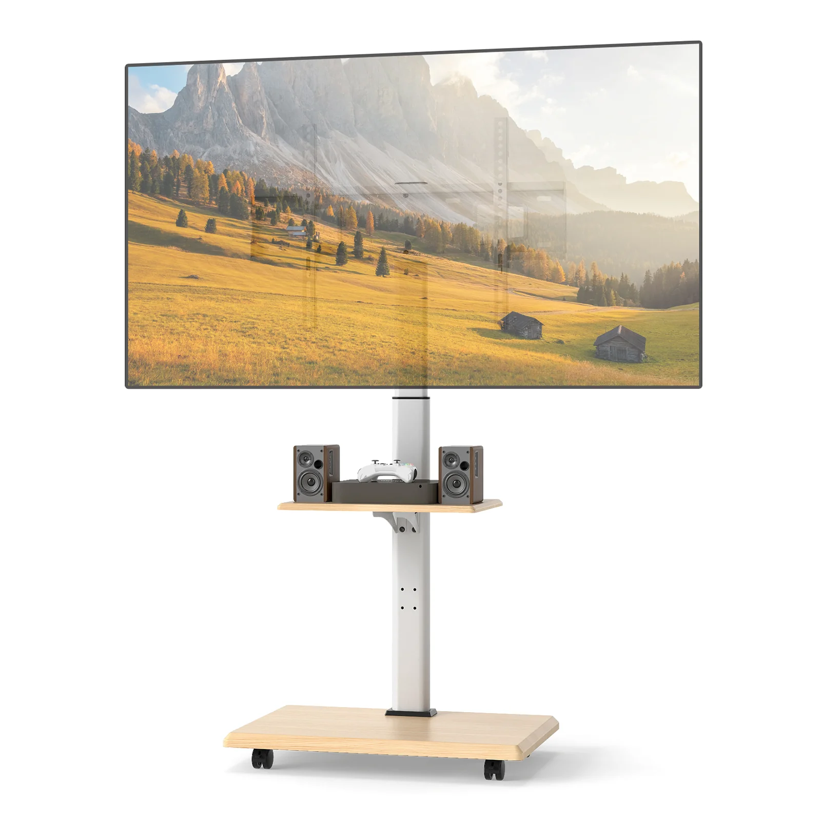 Rolling TV Stand on Wheels Mobile TV Cart for 32-75 Inch TVs Portable AV Cart, Natural - Image 5