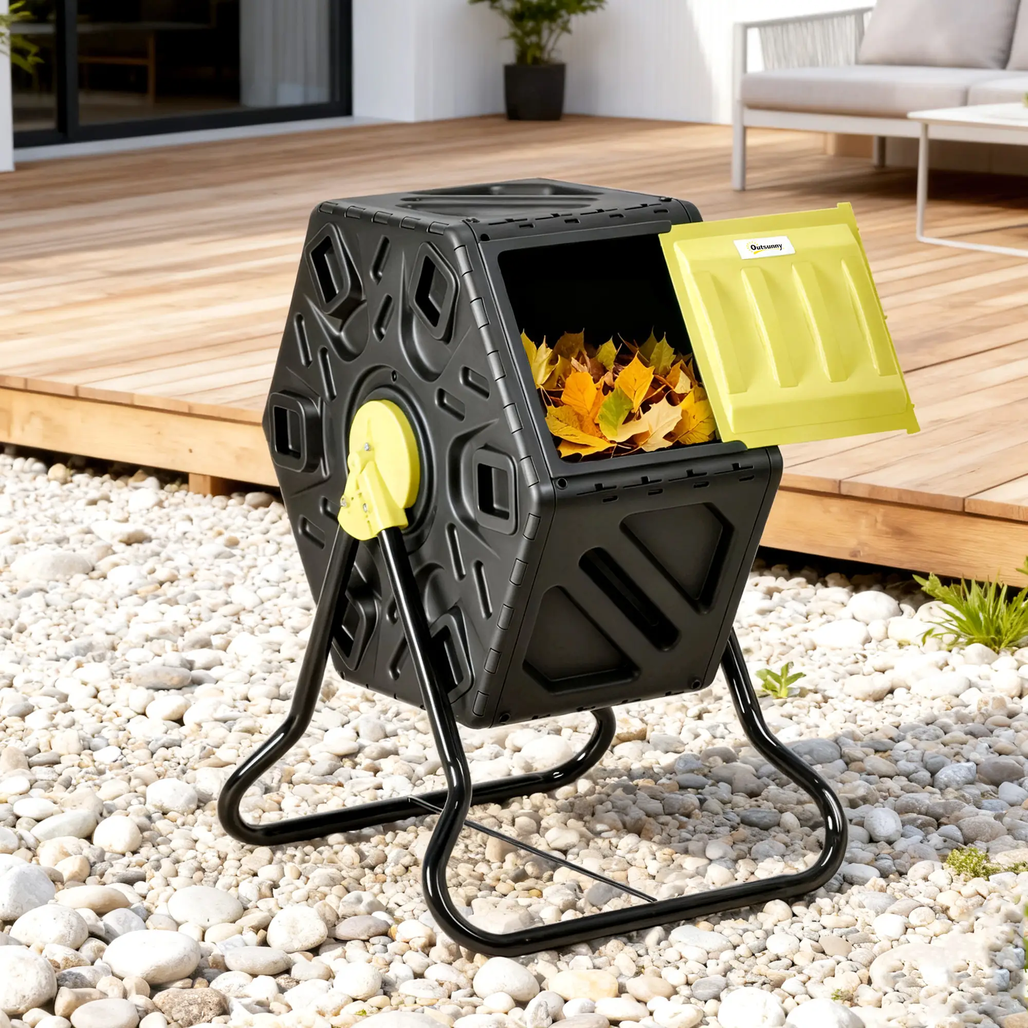 Rotating Composter Bin, 17 Gallon, Yellow - Image 10