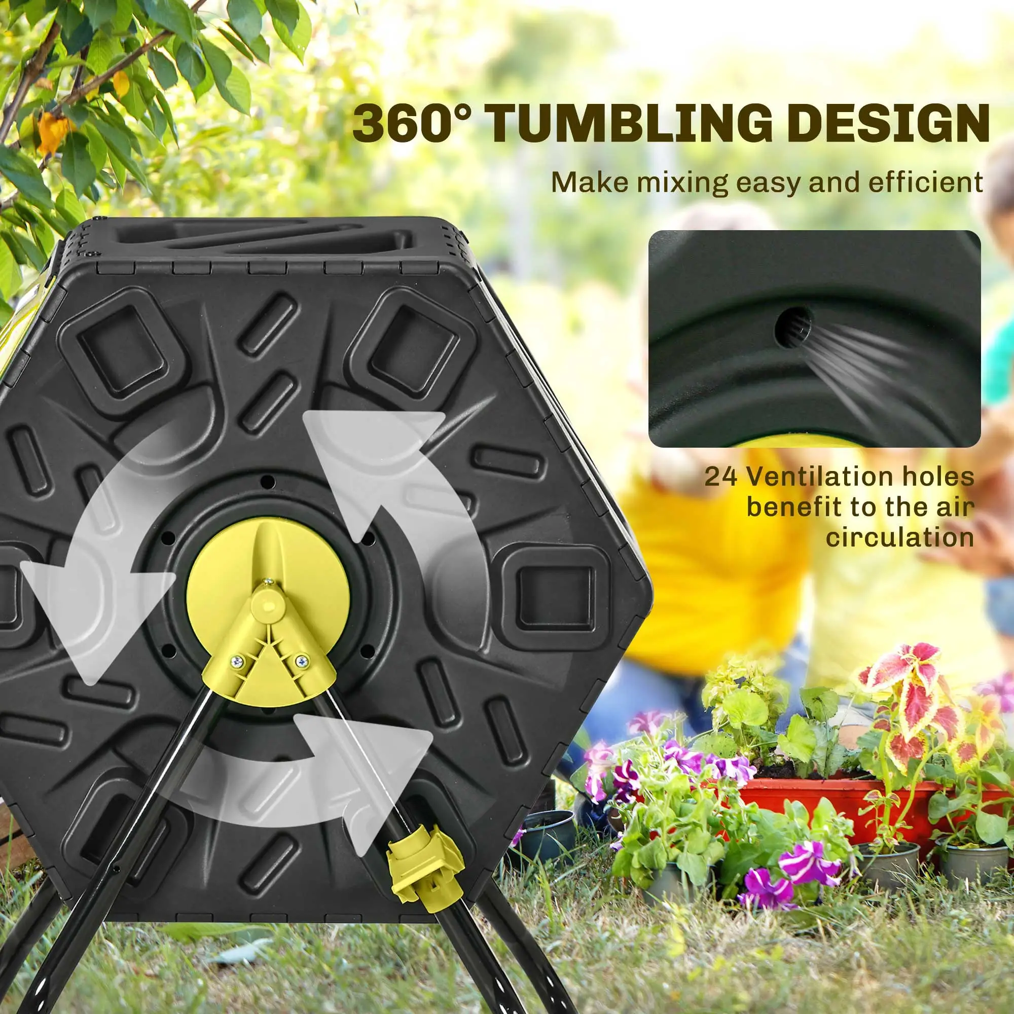 Rotating Composter Bin, 17 Gallon, Yellow - Image 5