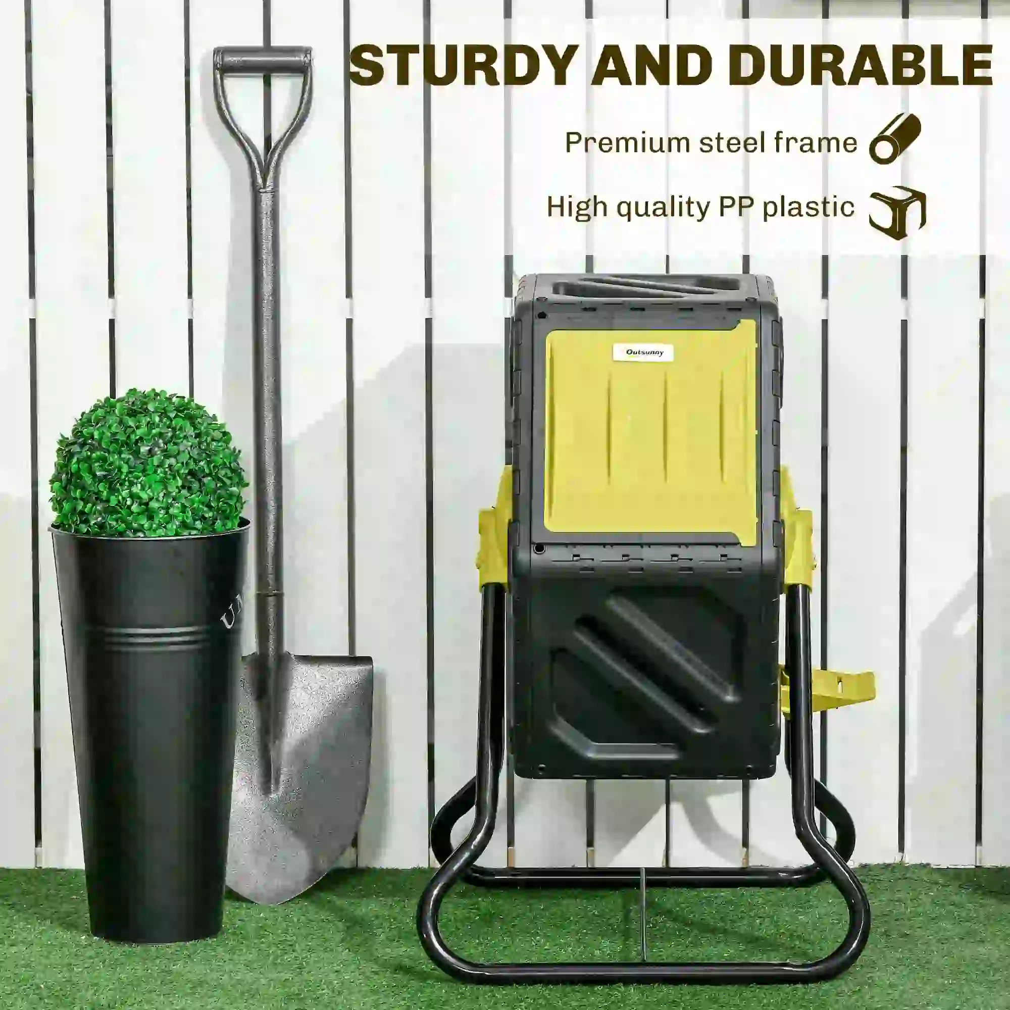 Rotating Composter Bin, 17 Gallon, Yellow - Image 7