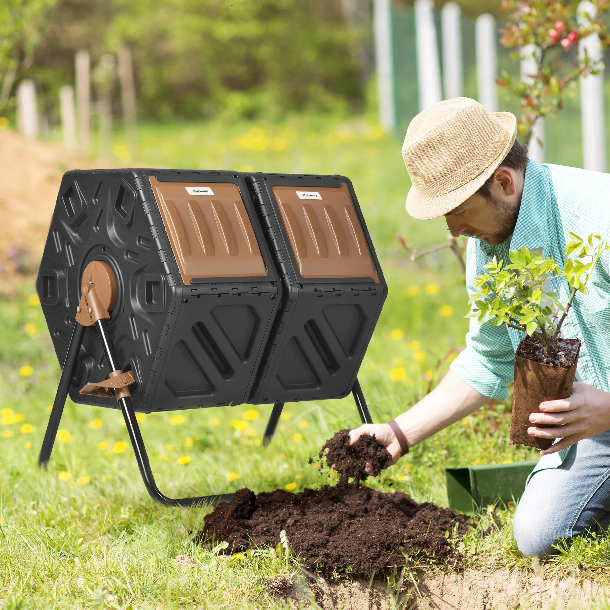Rotating Composter, Dual Chamber, 34.5 Gallon, Brown - Image 2