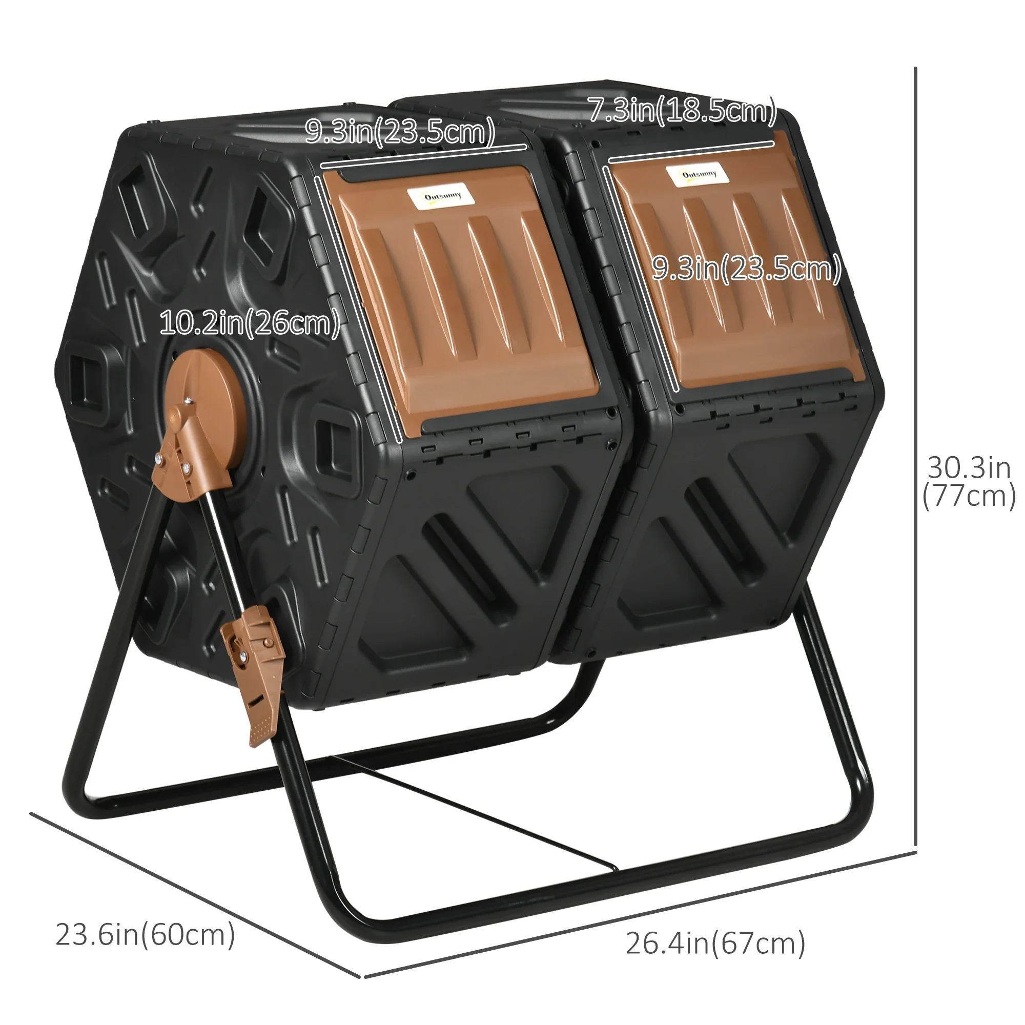 Rotating Composter, Dual Chamber, 34.5 Gallon, Brown - Image 3