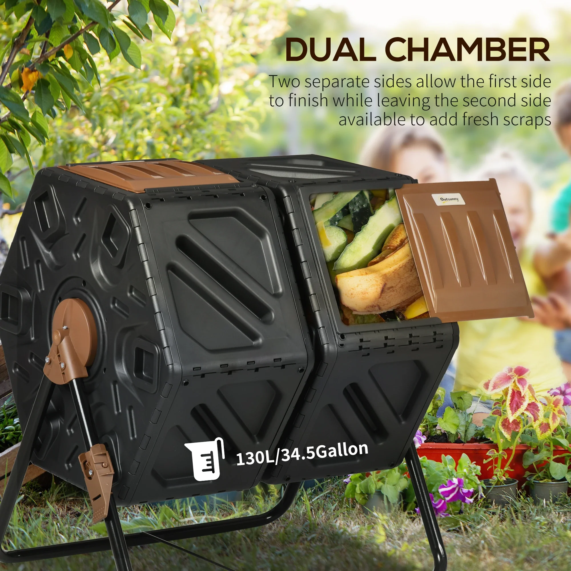 Rotating Composter, Dual Chamber, 34.5 Gallon, Brown - Image 4