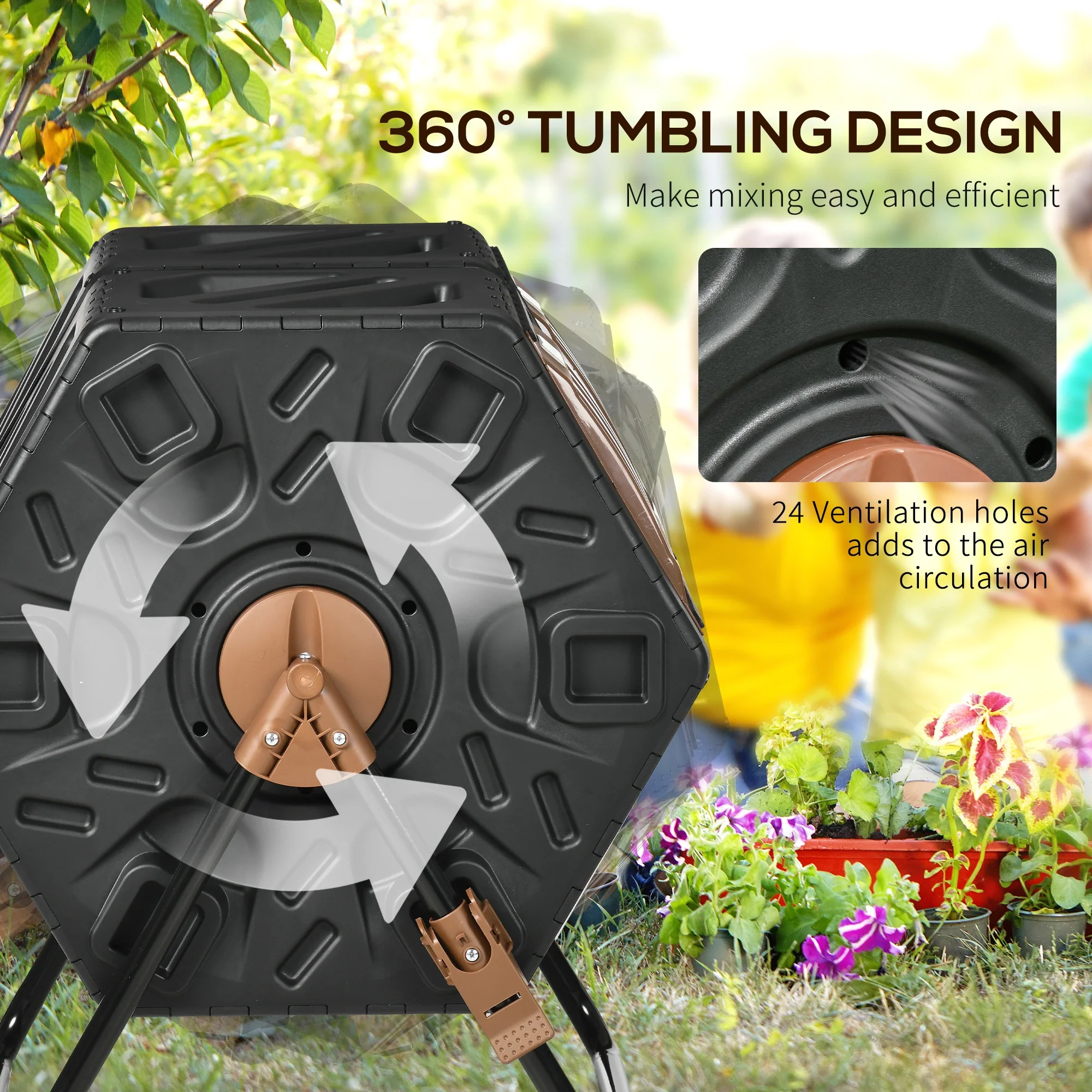 Rotating Composter, Dual Chamber, 34.5 Gallon, Brown - Image 5