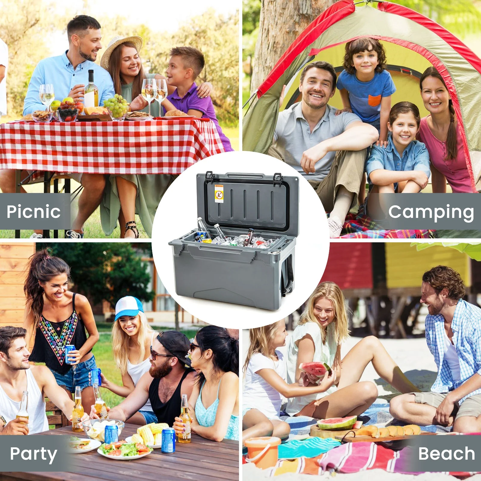 Rotomolded Cooler With Cup Holders, Bottle Opener, Gray - Image 10