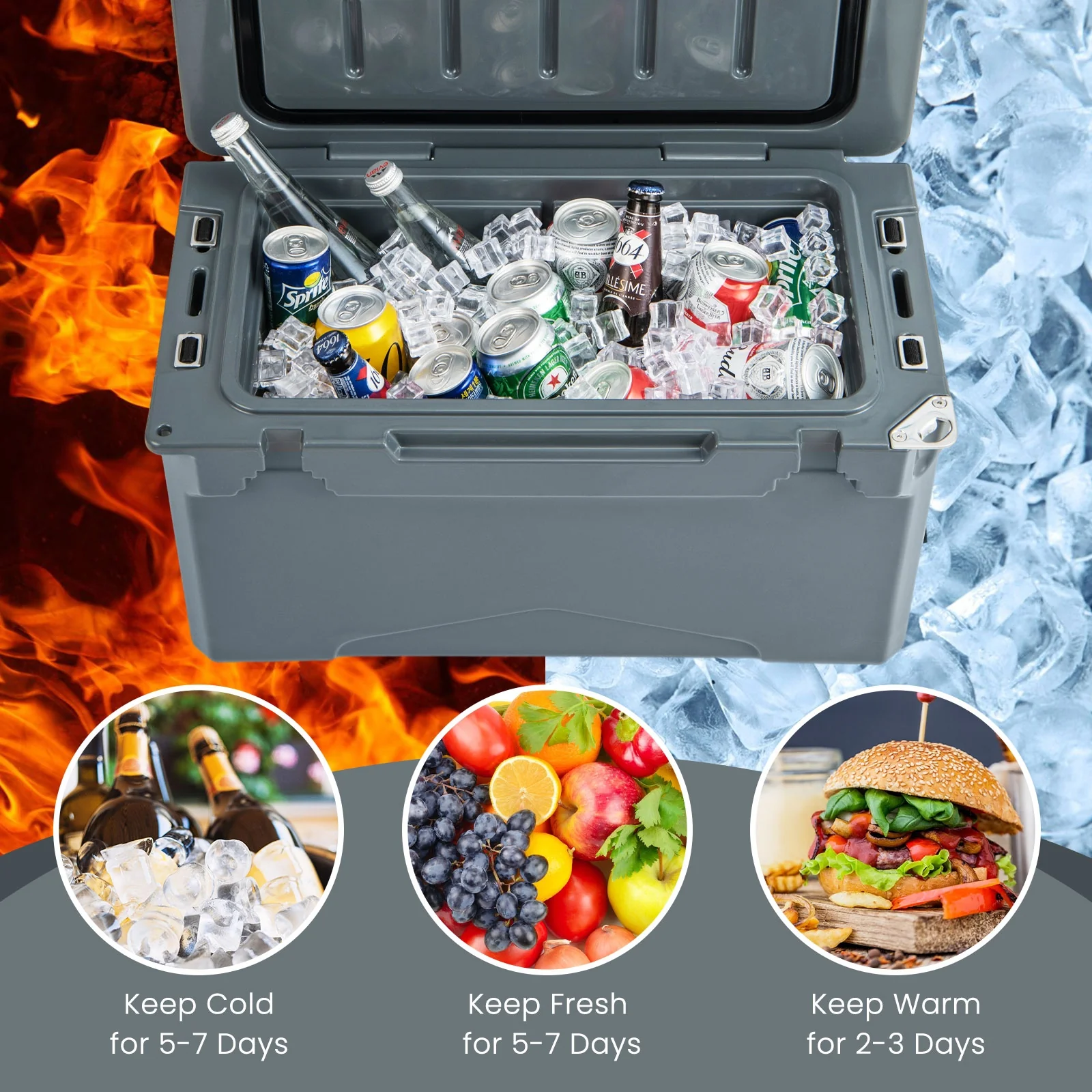 Rotomolded Cooler With Cup Holders, Bottle Opener, Gray - Image 8