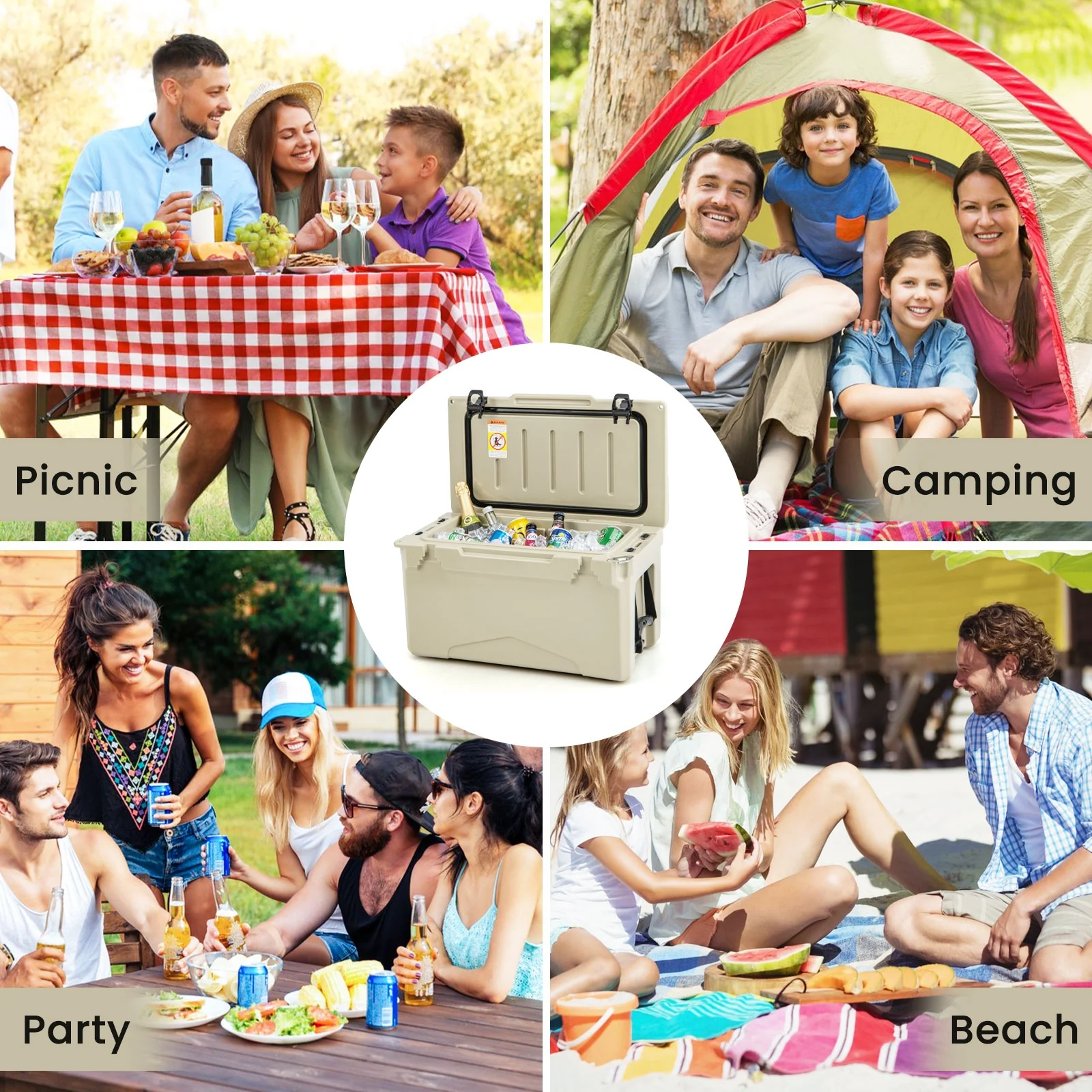 Rotomolded Cooler With Cup Holders, Bottle Opener, Tan - Image 10