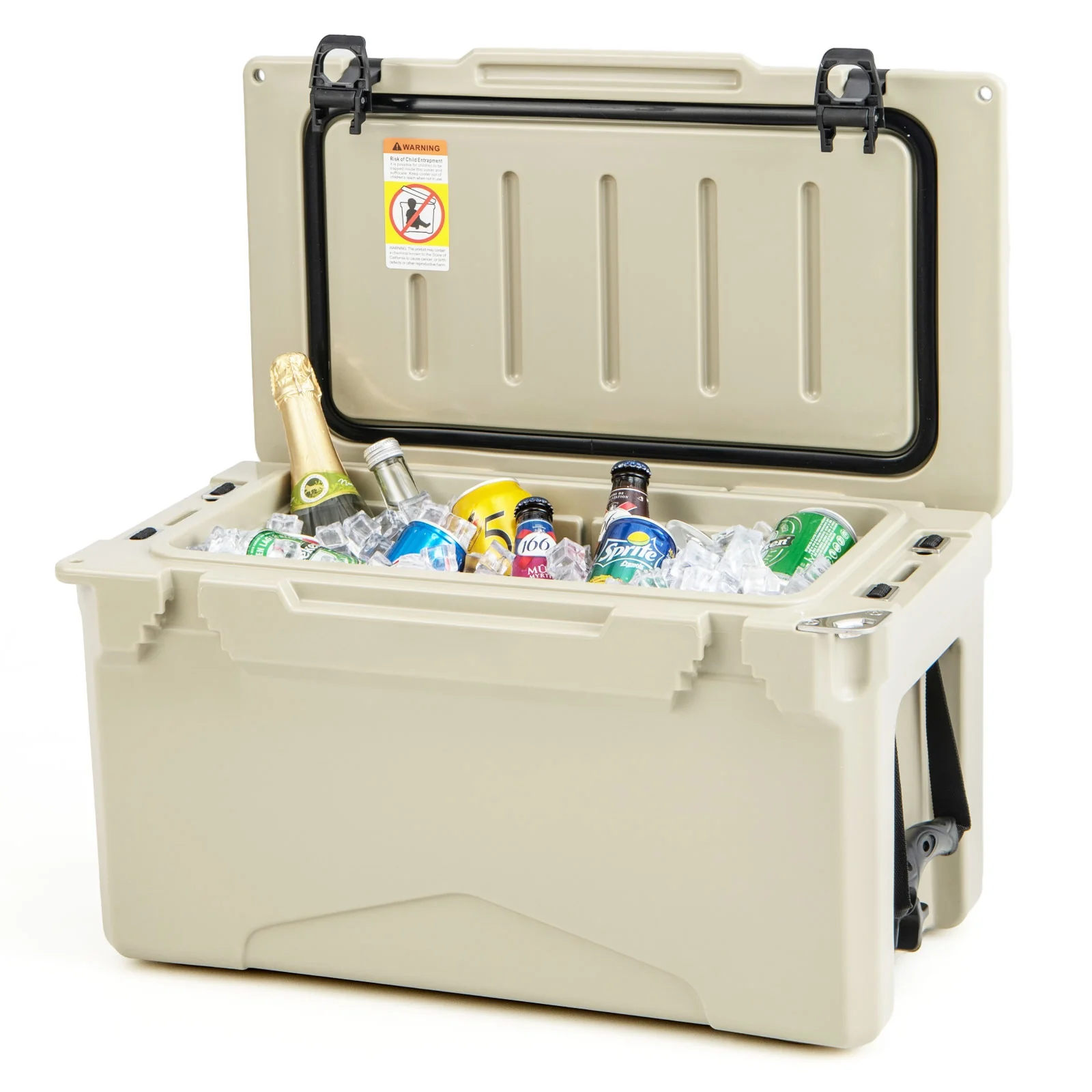 Rotomolded Cooler With Cup Holders, Bottle Opener, Tan - Image 5