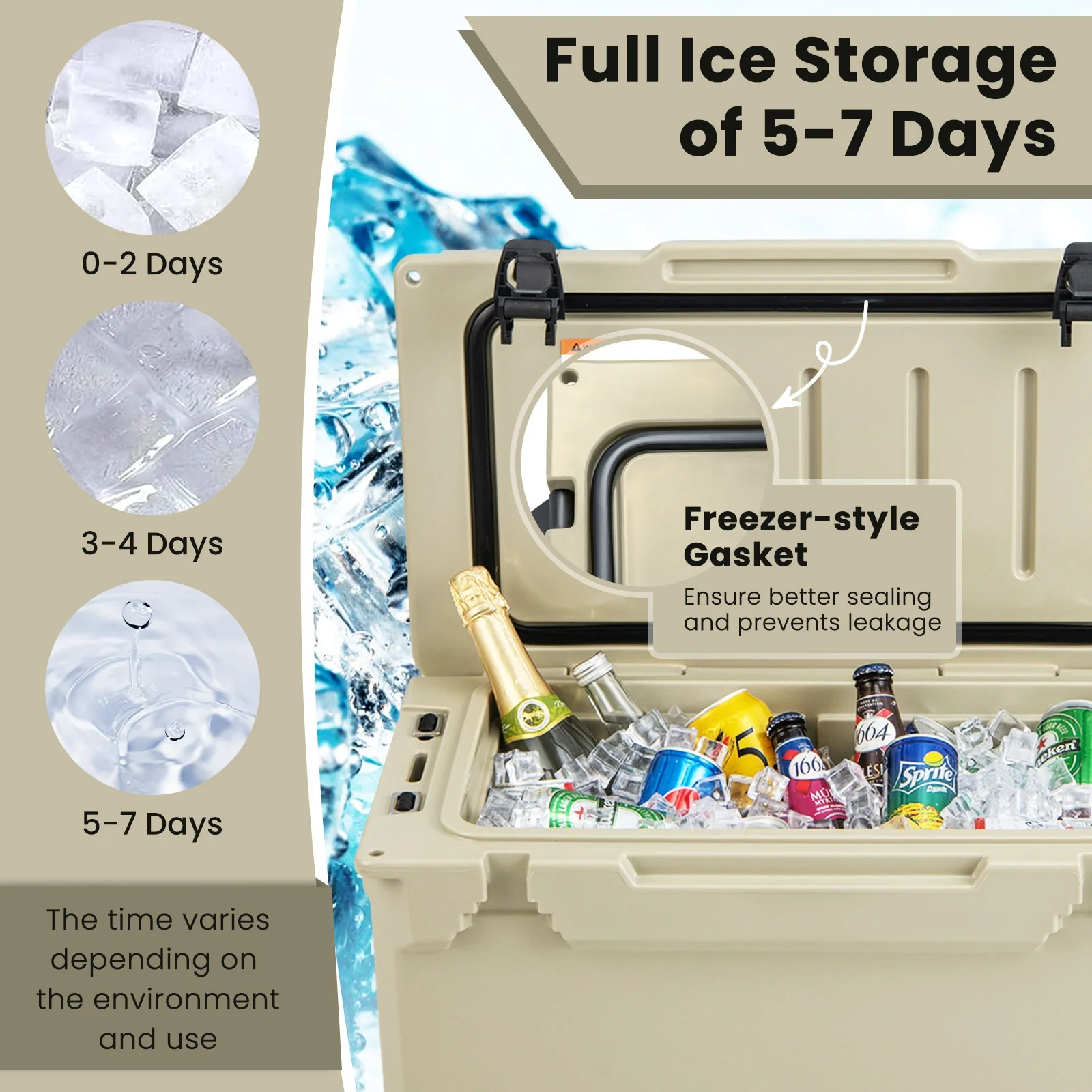 Rotomolded Cooler With Cup Holders, Bottle Opener, Tan - Image 7