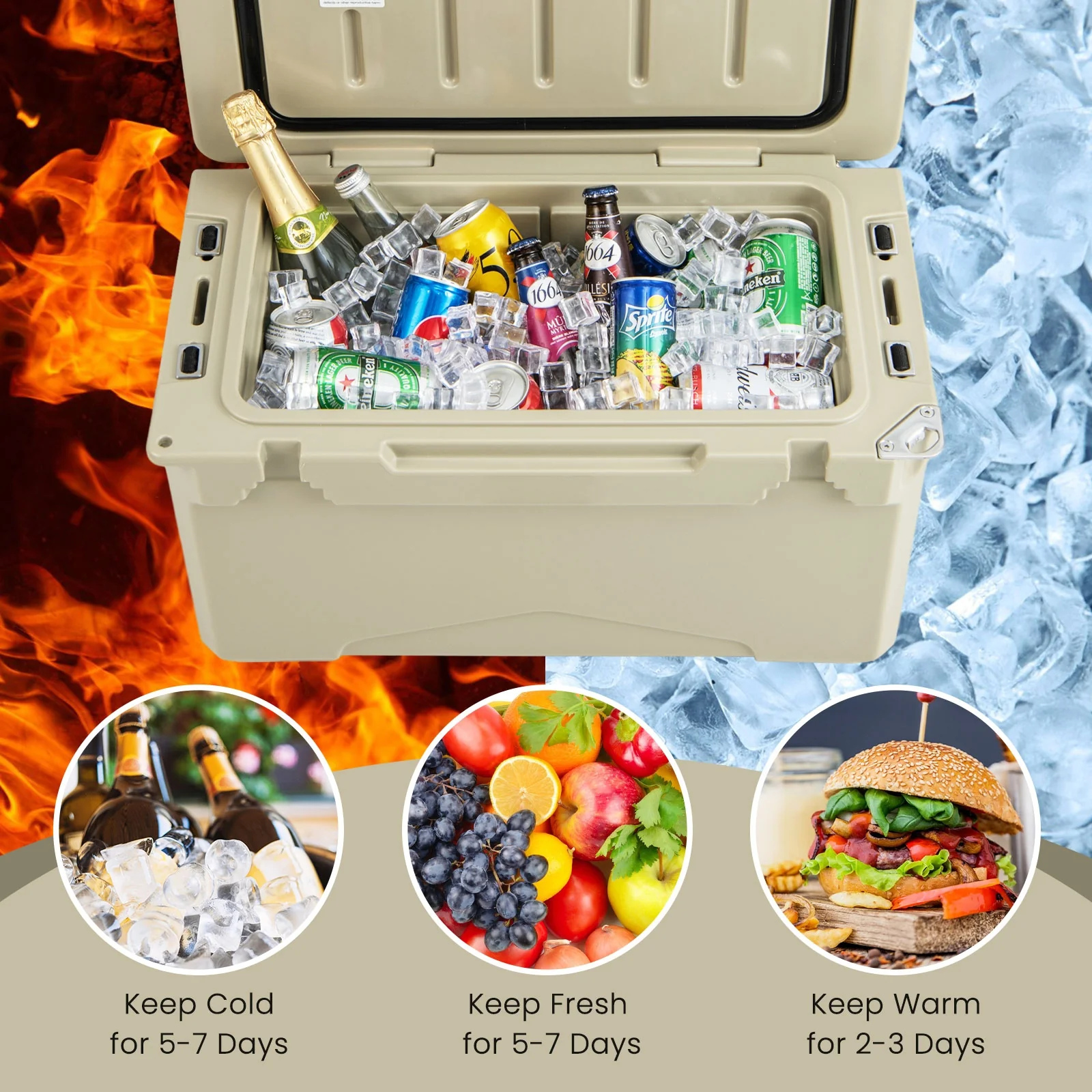Rotomolded Cooler With Cup Holders, Bottle Opener, Tan - Image 8
