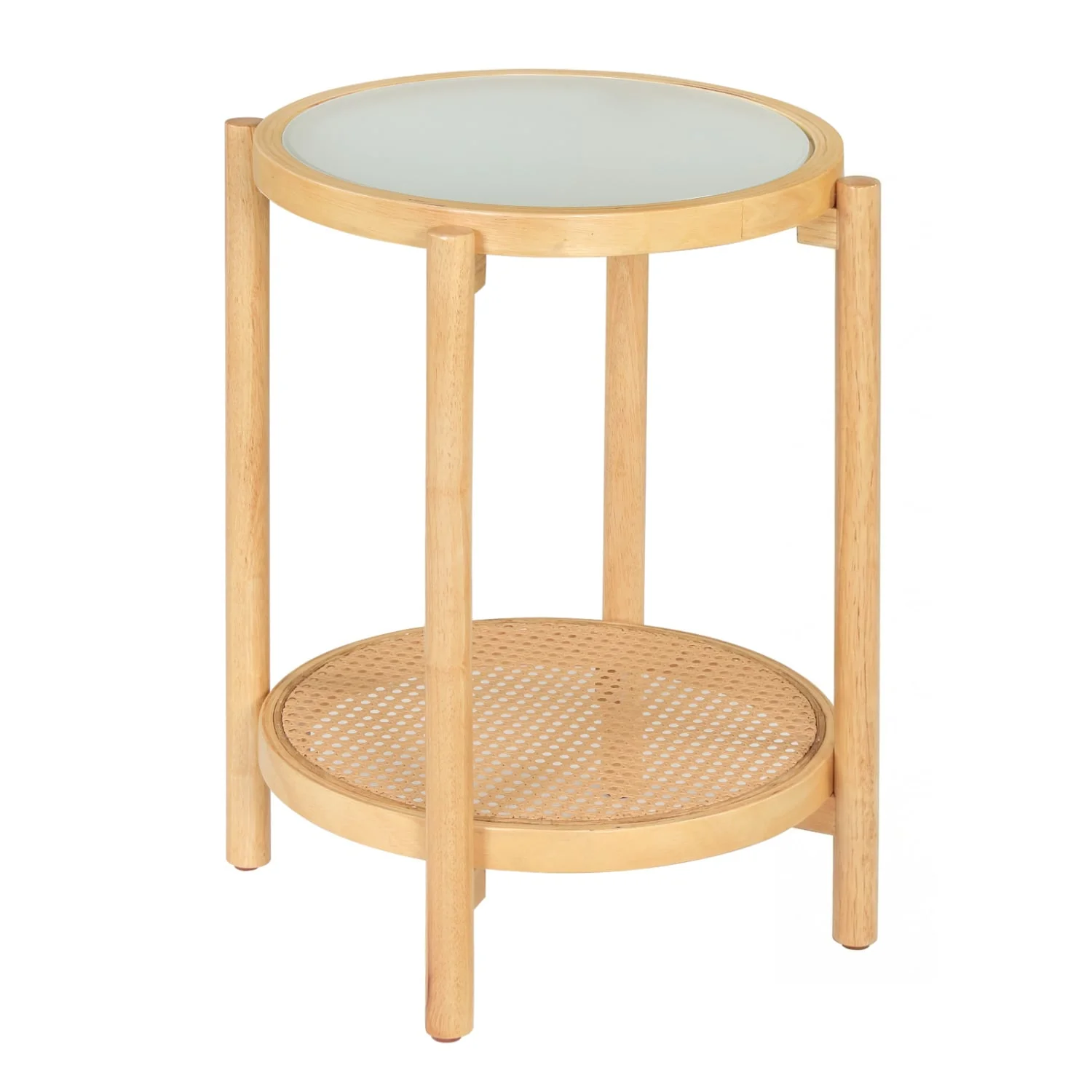 Round 2-Tier Boho End Table, Glass Top, Natural - Image 4