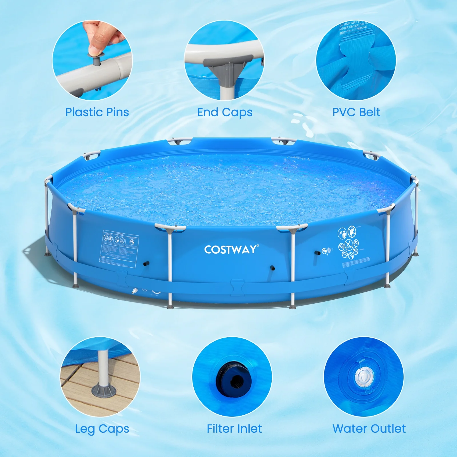 Round Above Ground Swimming Pool, Blue - Image 10