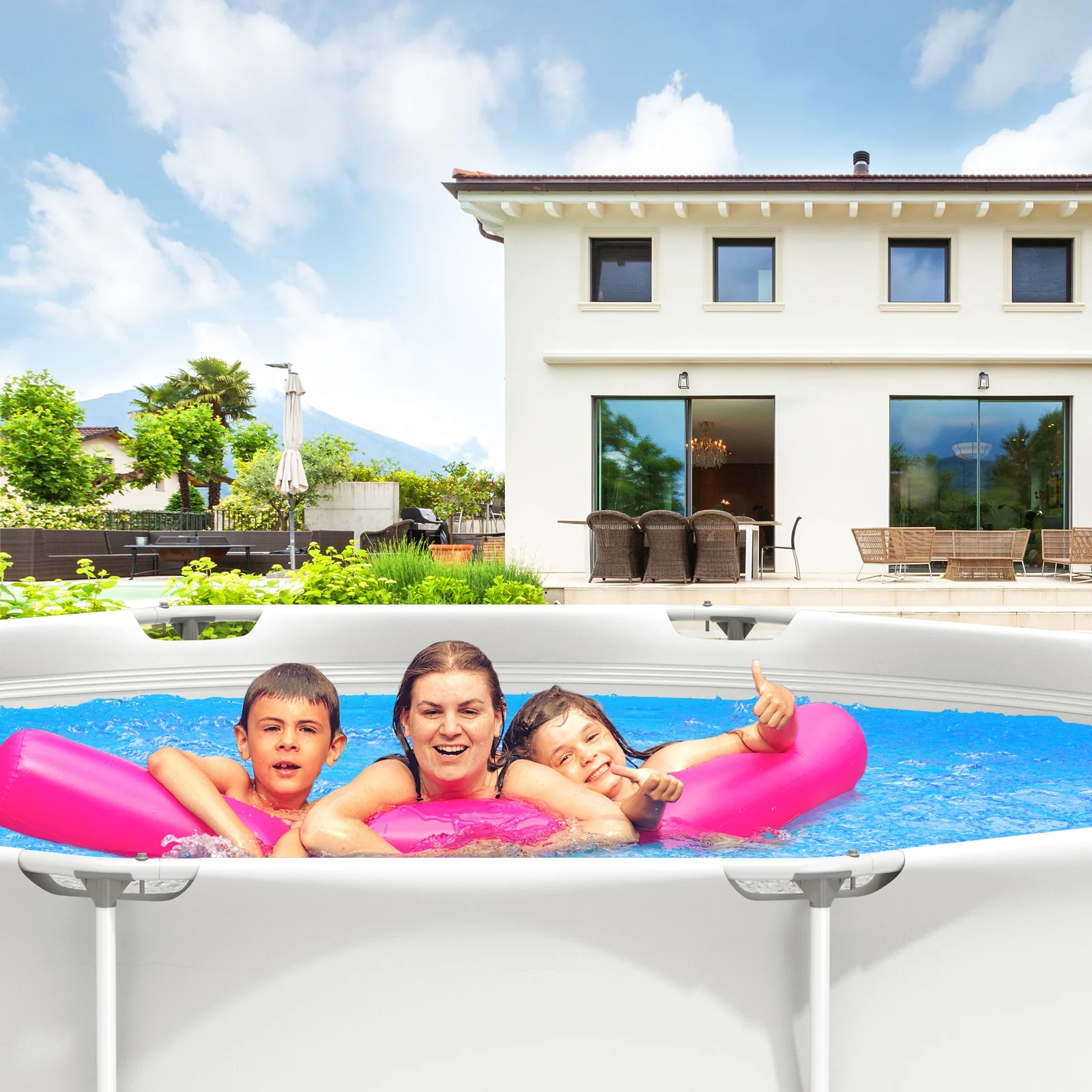 Round Above Ground Swimming Pool, Gray - Image 2