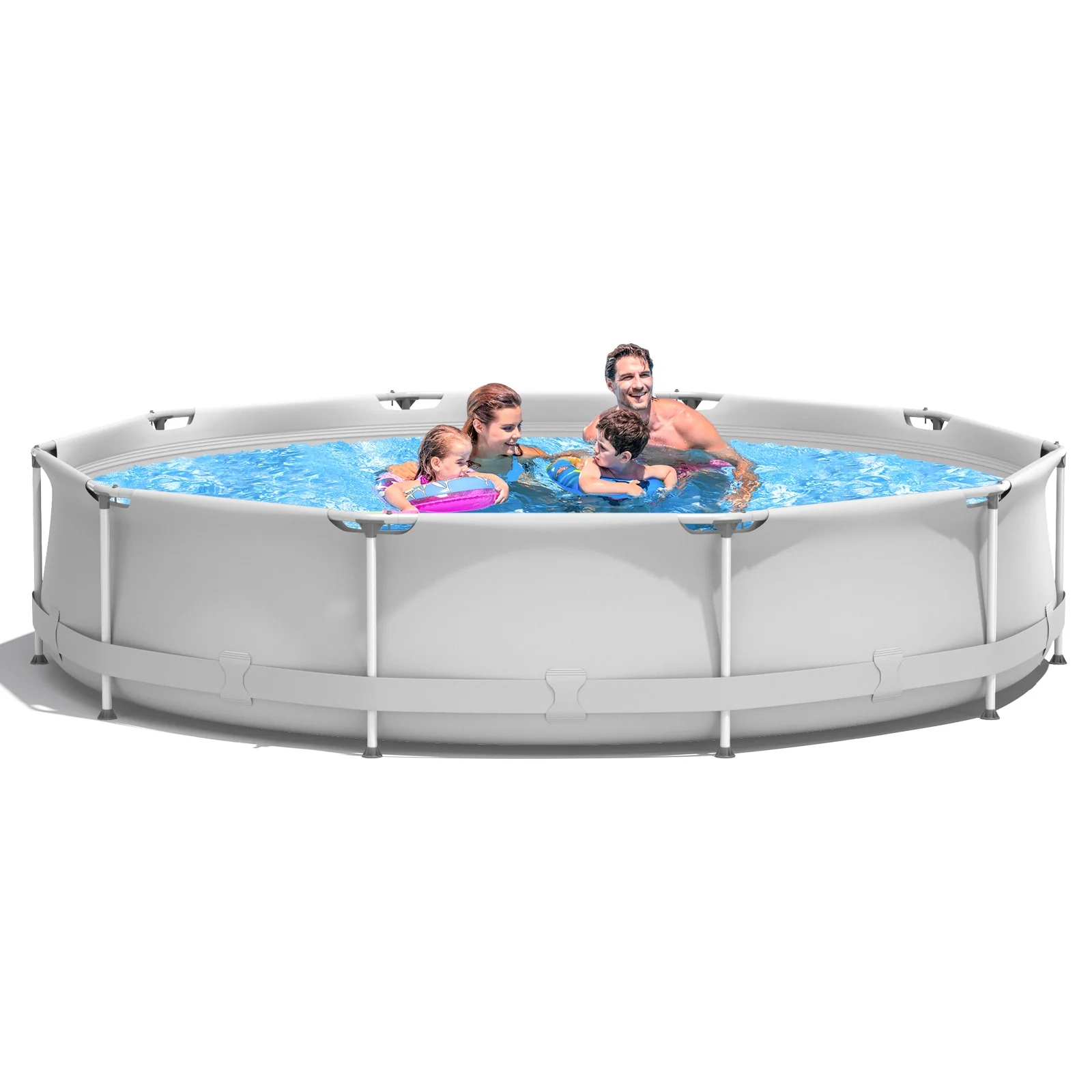 Round Above Ground Swimming Pool, Gray - Image 5