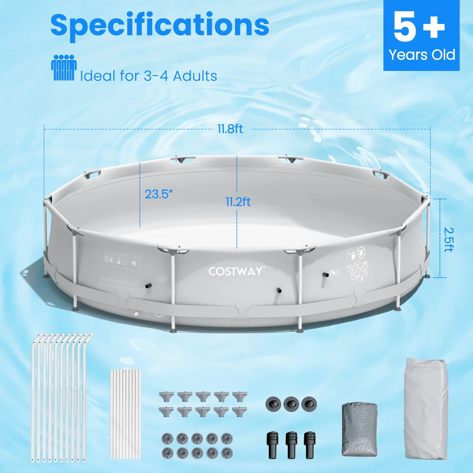 Round Above Ground Swimming Pool, Gray - Image 6