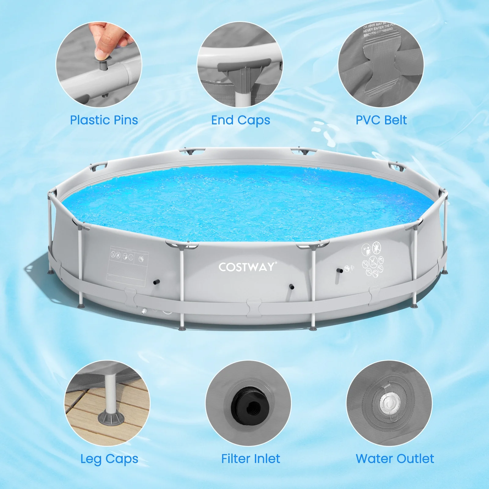 Round Above Ground Swimming Pool, Gray - Image 9