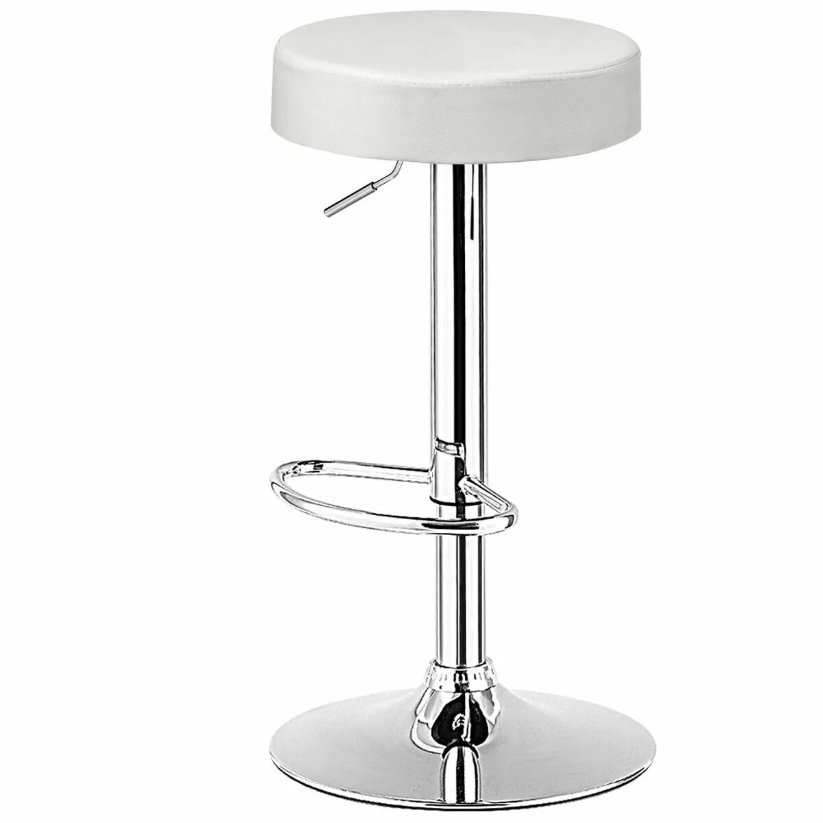 Round Bar Stool, Adjustable Swivel Pub Chair, White - Image 10