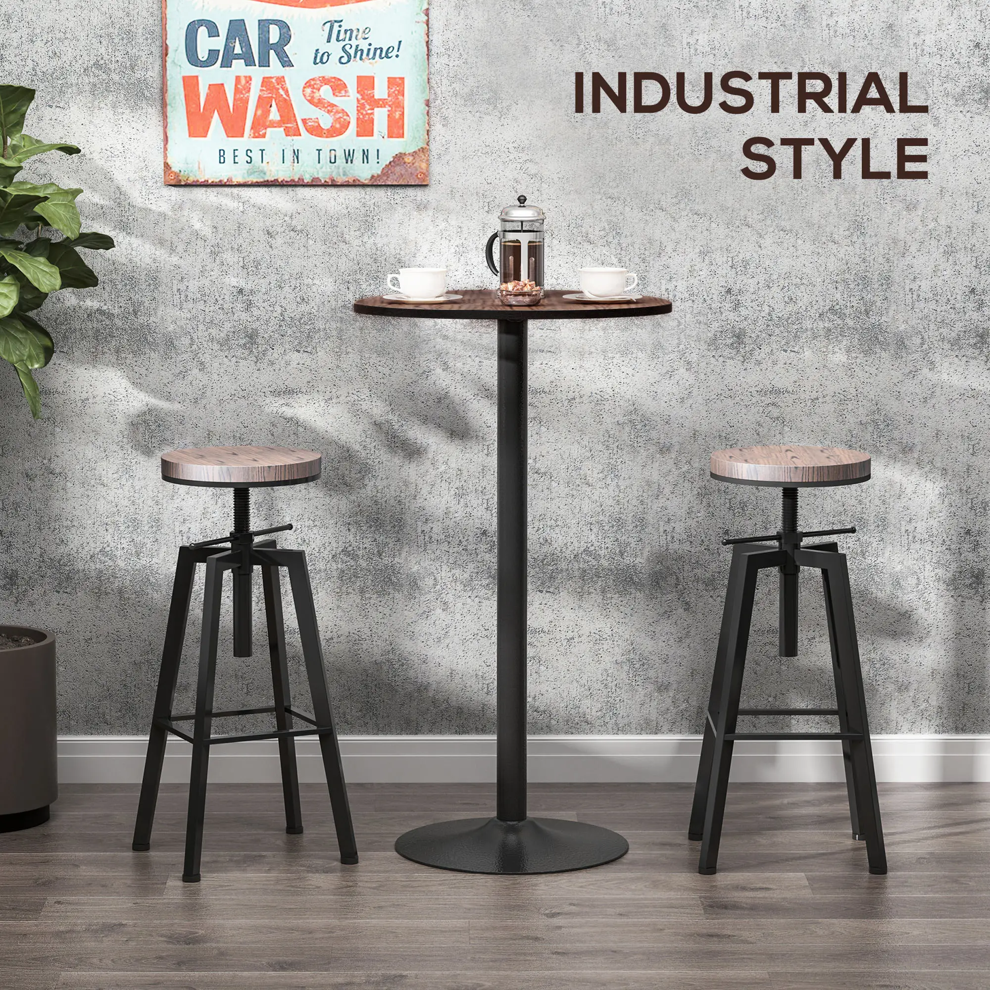 Round Bar Table 42 Inch, Industrial Bistro Table, Metal Base, Elm Wood Top - Image 4