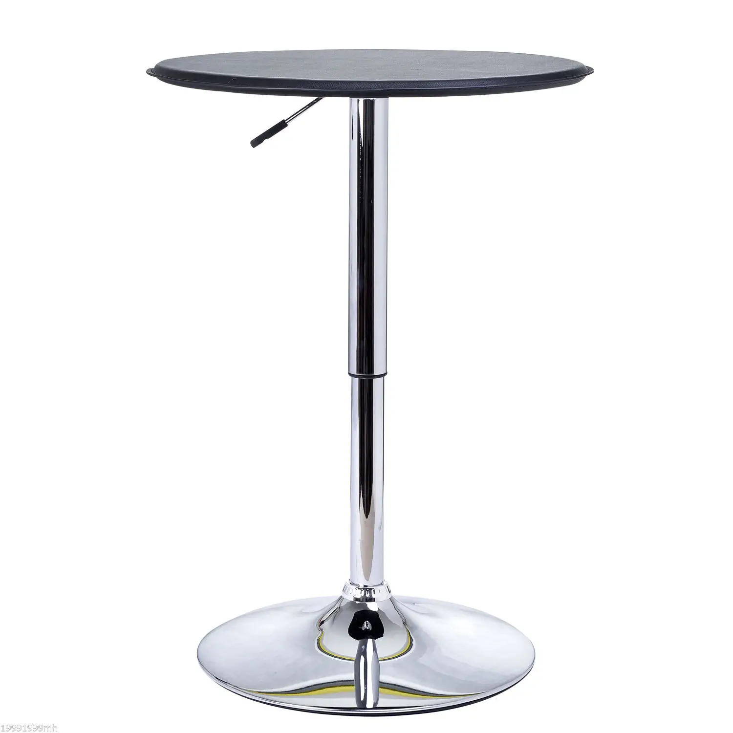 Round Bar Table, Adjustable Height, Faux Leather Top, Chrome Base, Black - Image 11