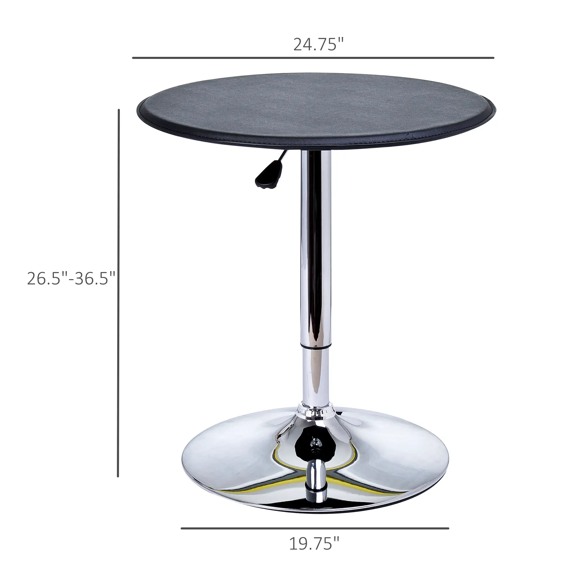 Round Bar Table, Adjustable Height, Faux Leather Top, Chrome Base, Black - Image 3