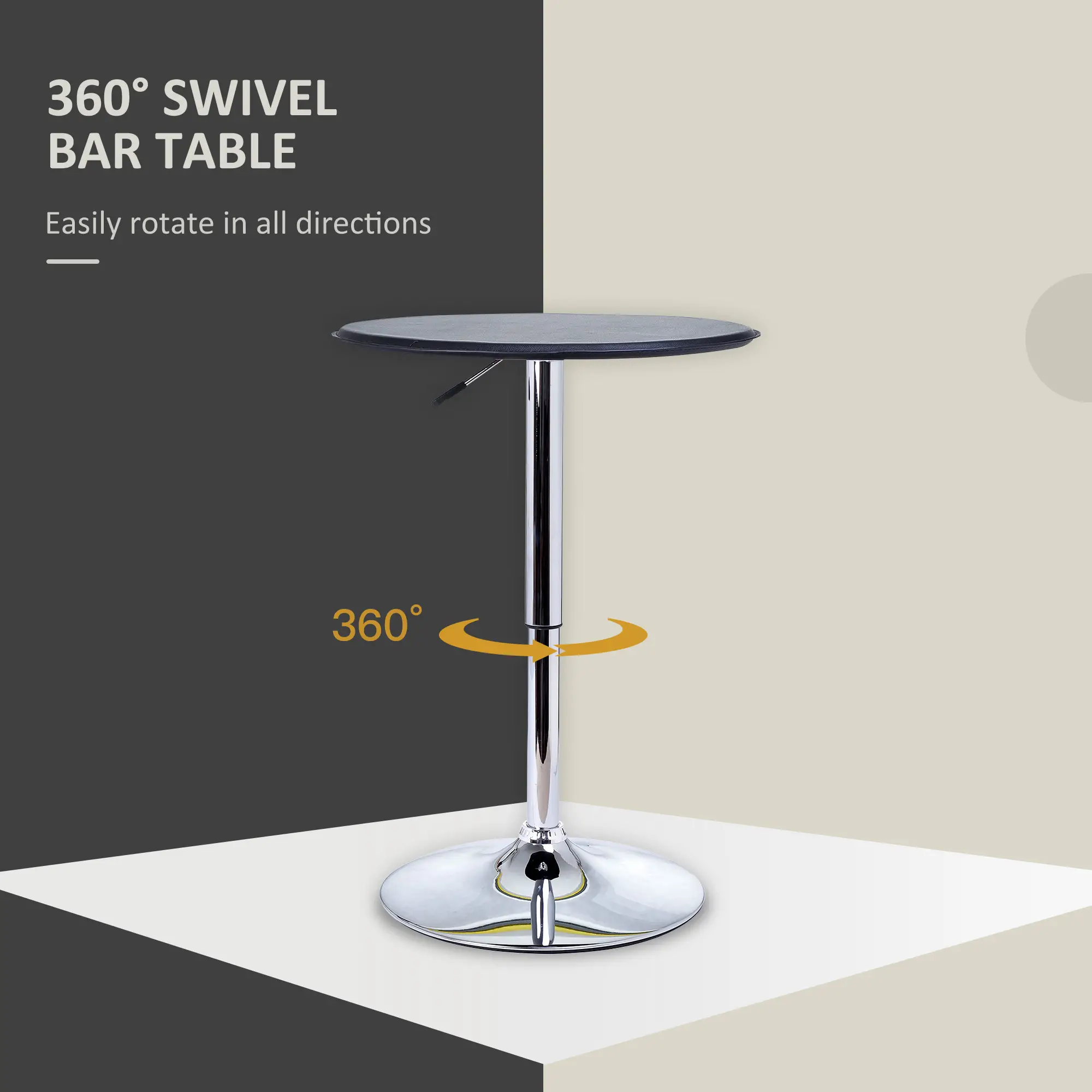 Round Bar Table, Adjustable Height, Faux Leather Top, Chrome Base, Black - Image 5